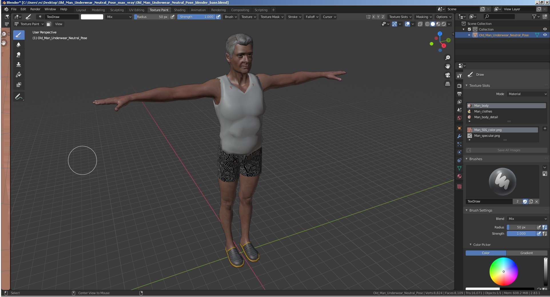 3D model Old Man Underwear Neutral Pose