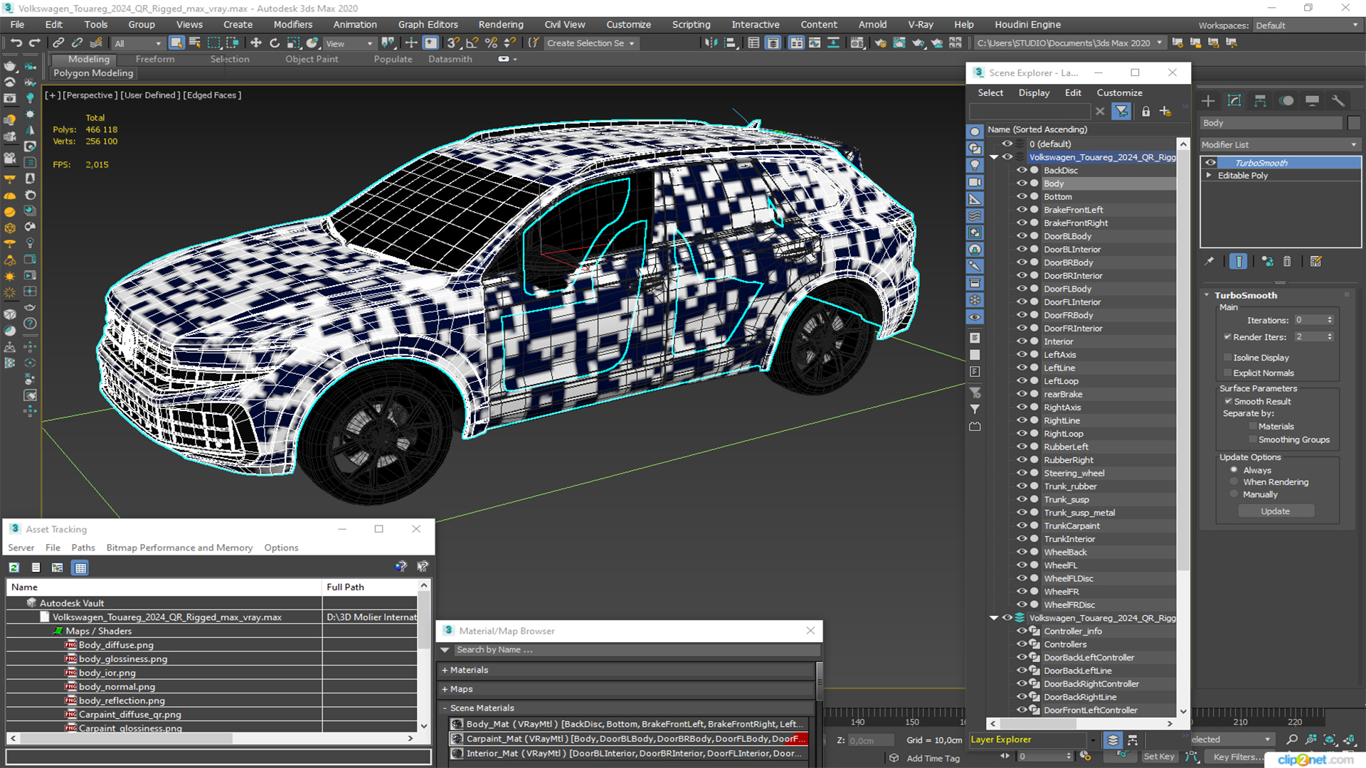 Volkswagen Touareg 2024 QR Rigged for Maya 3D