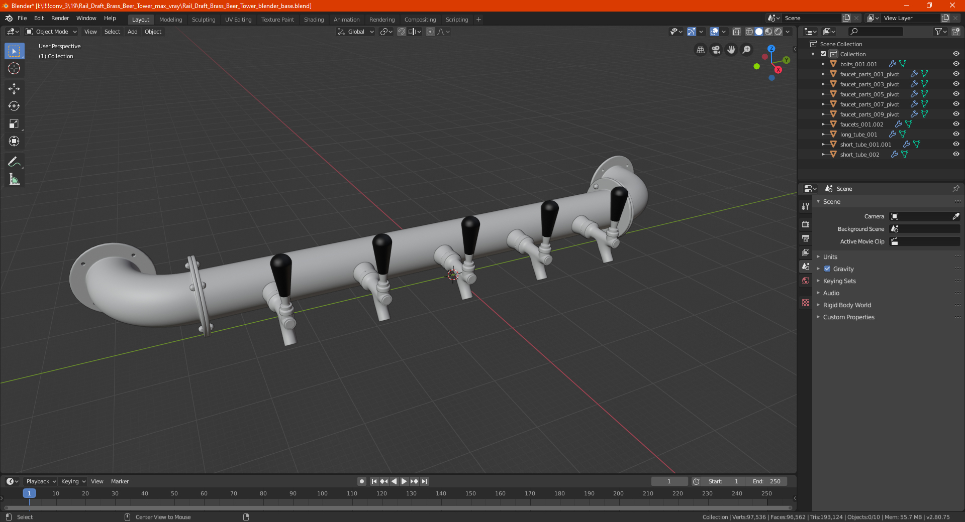 Rail Draft Brass Beer Tower 3D