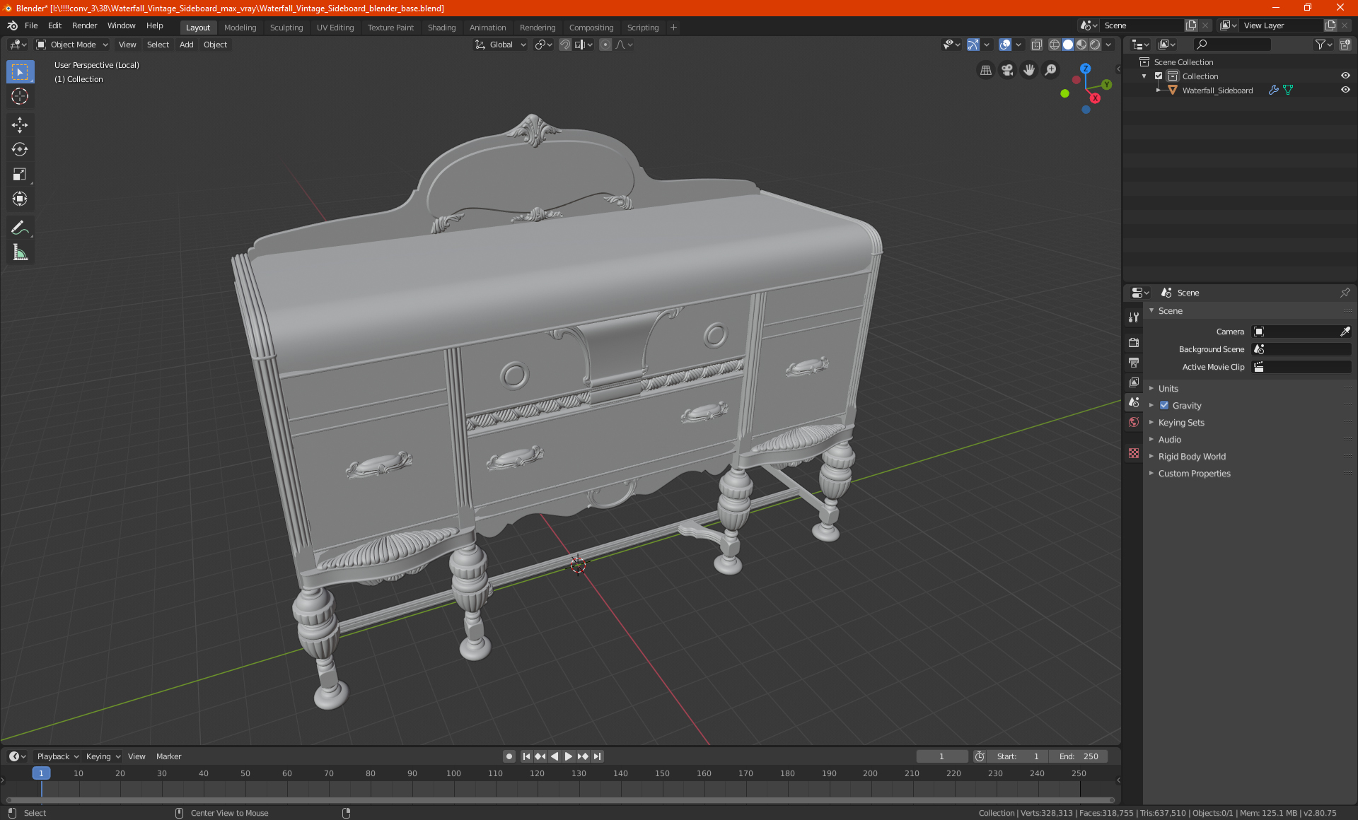 3D Waterfall  Vintage Sideboard model