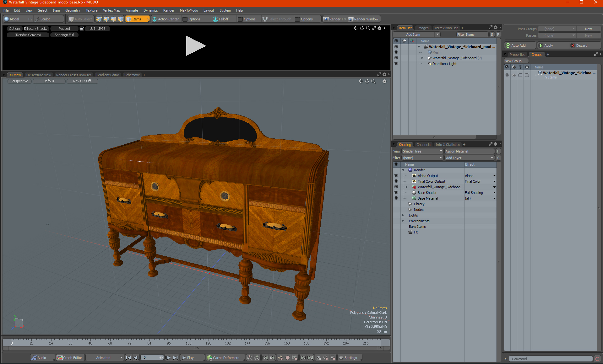 3D Waterfall  Vintage Sideboard model
