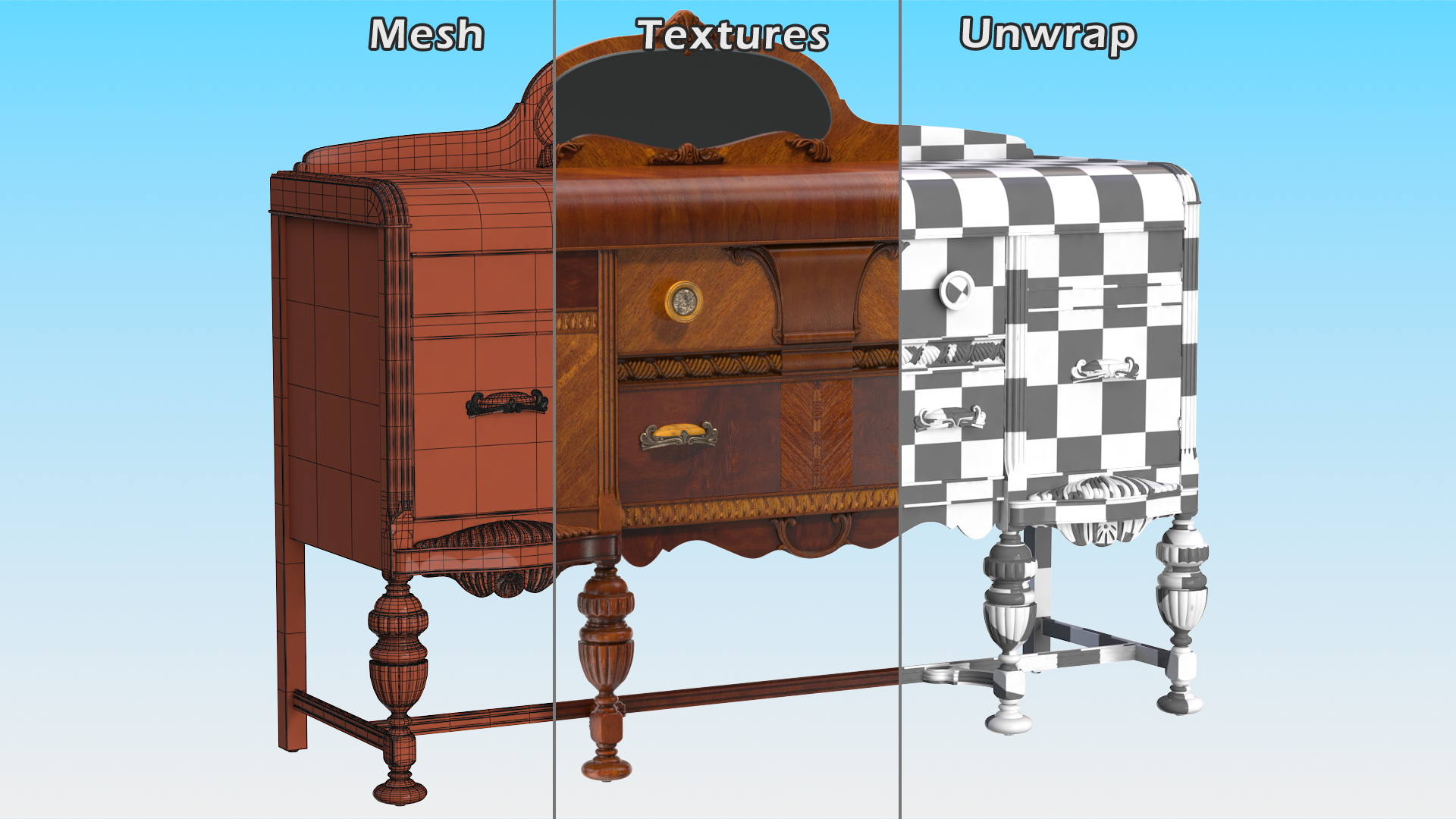 3D Waterfall  Vintage Sideboard model
