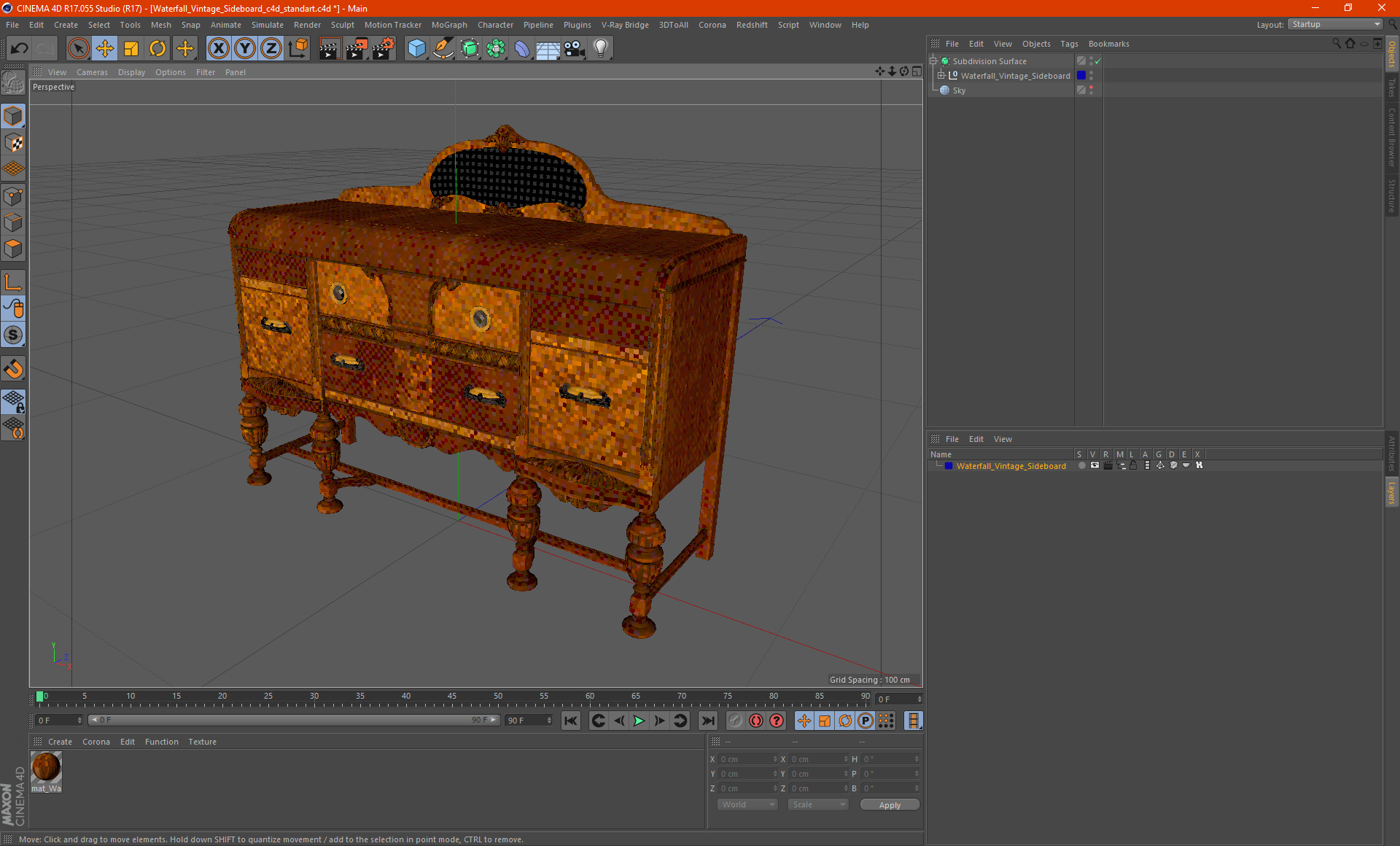 3D Waterfall  Vintage Sideboard model