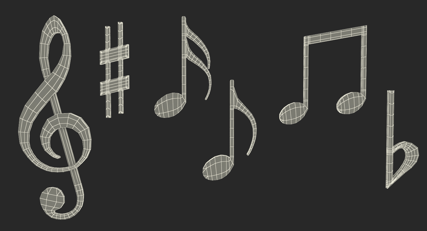 Silver Music Notes Waves 3D model