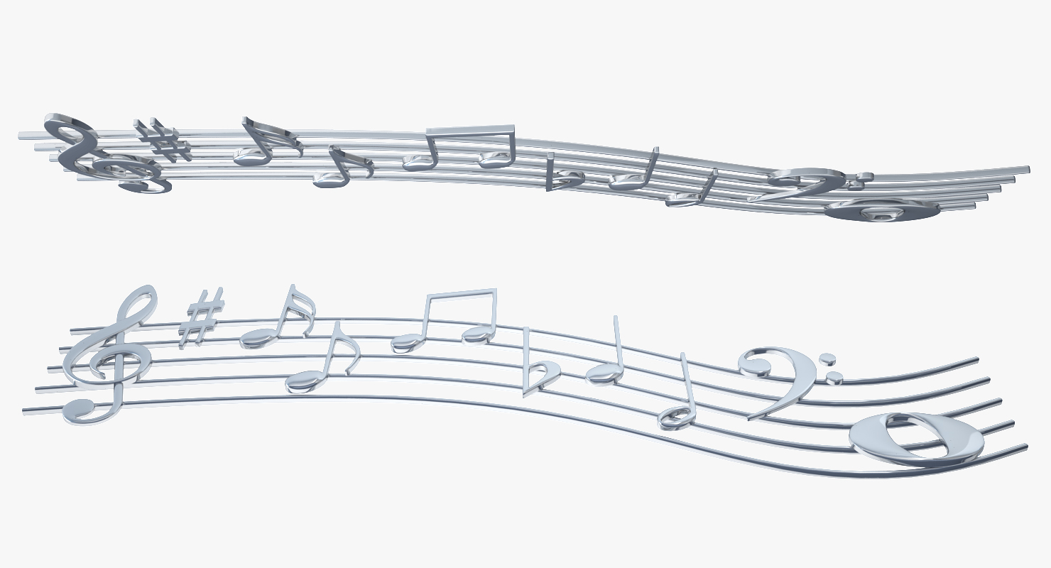 Silver Music Notes Waves 3D model
