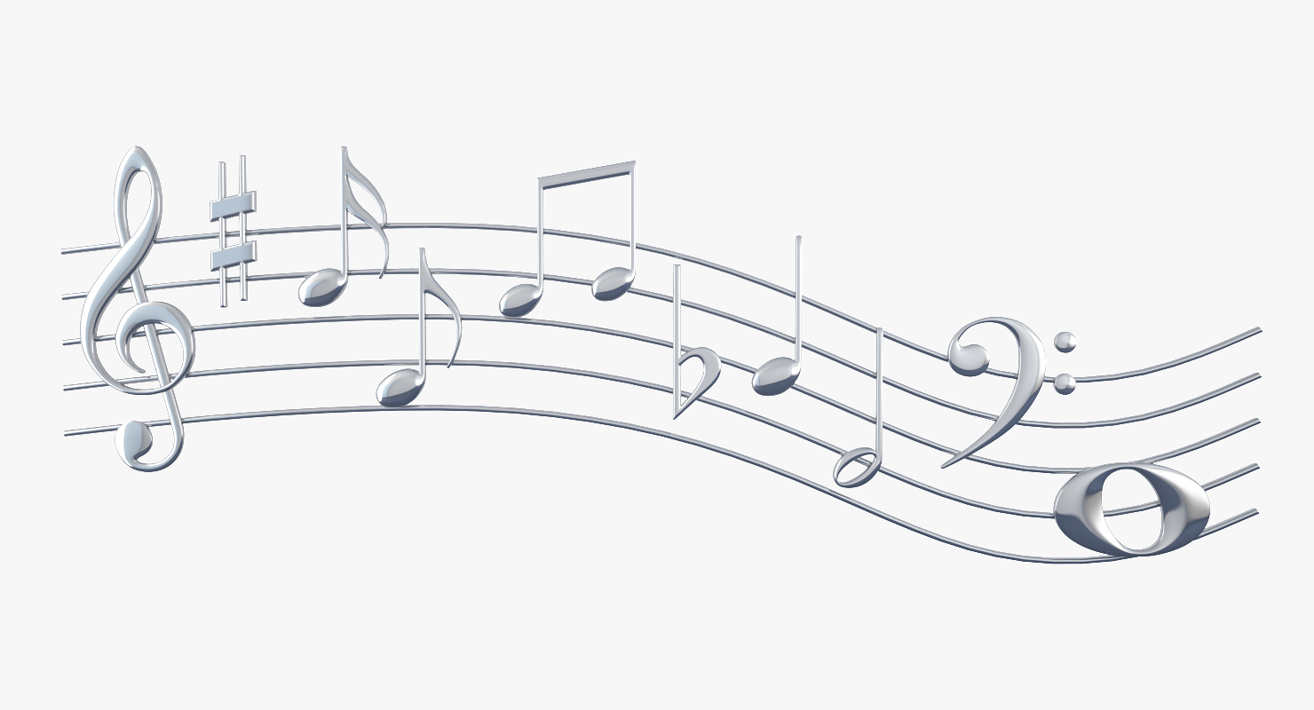 Silver Music Notes Waves 3D model