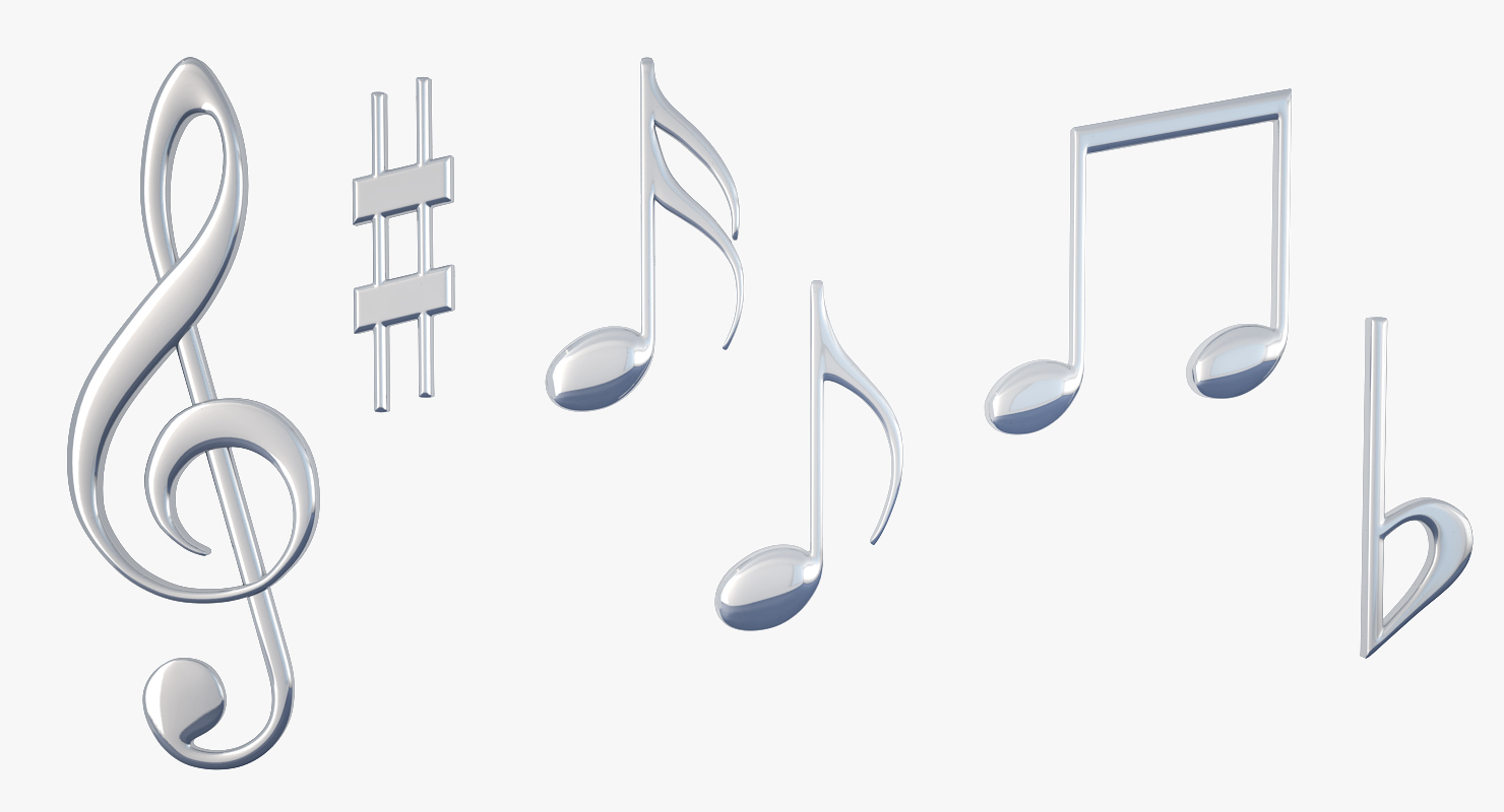Silver Music Notes Waves 3D model