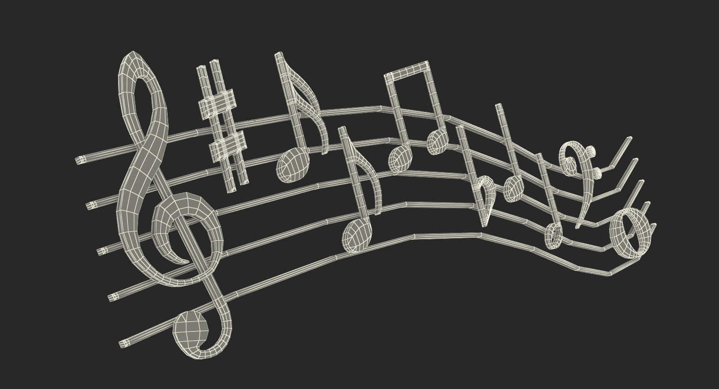 Silver Music Notes Waves 3D model