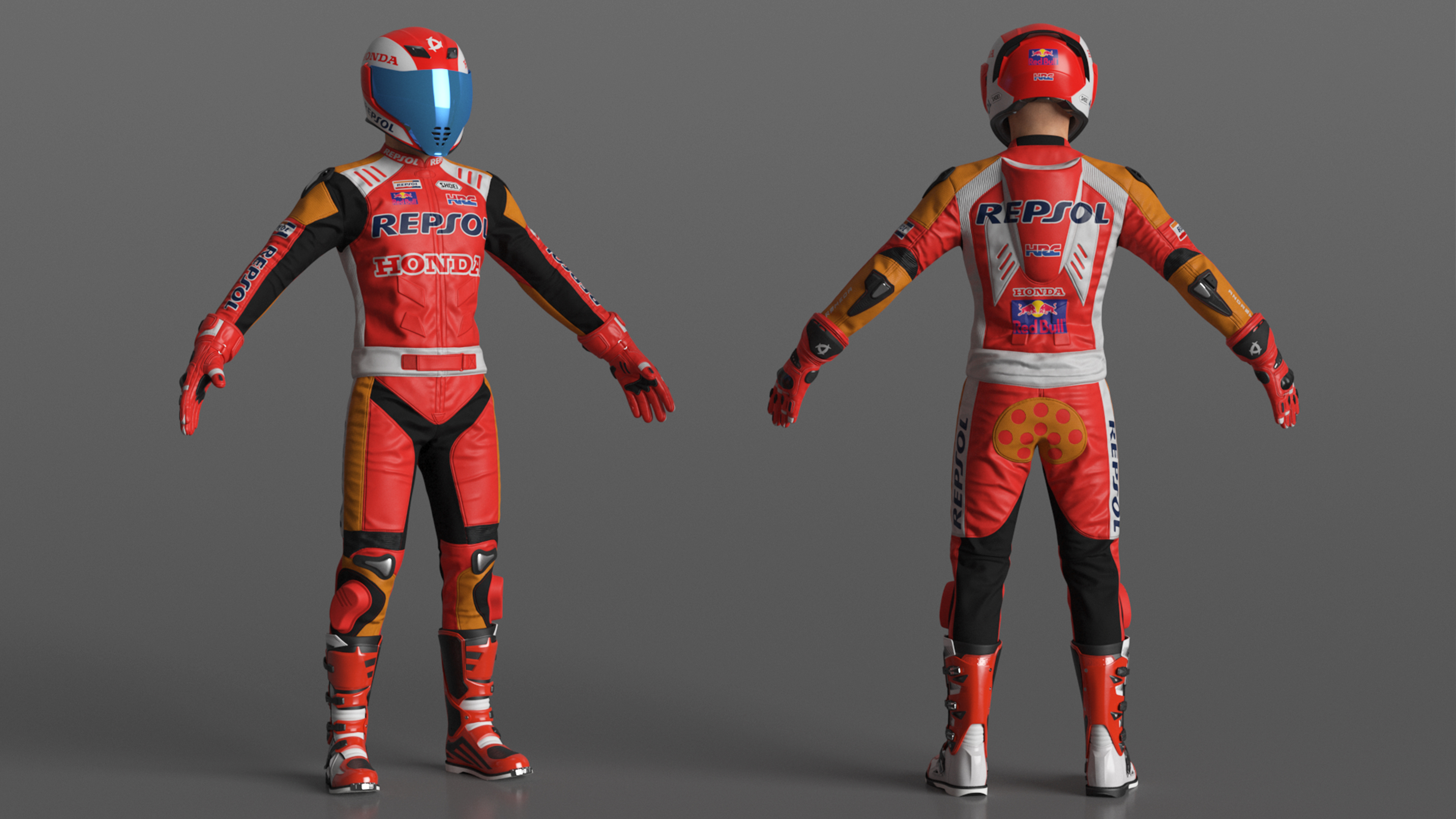 3D model Sport Bike Rider Wearing Honda Race Suit