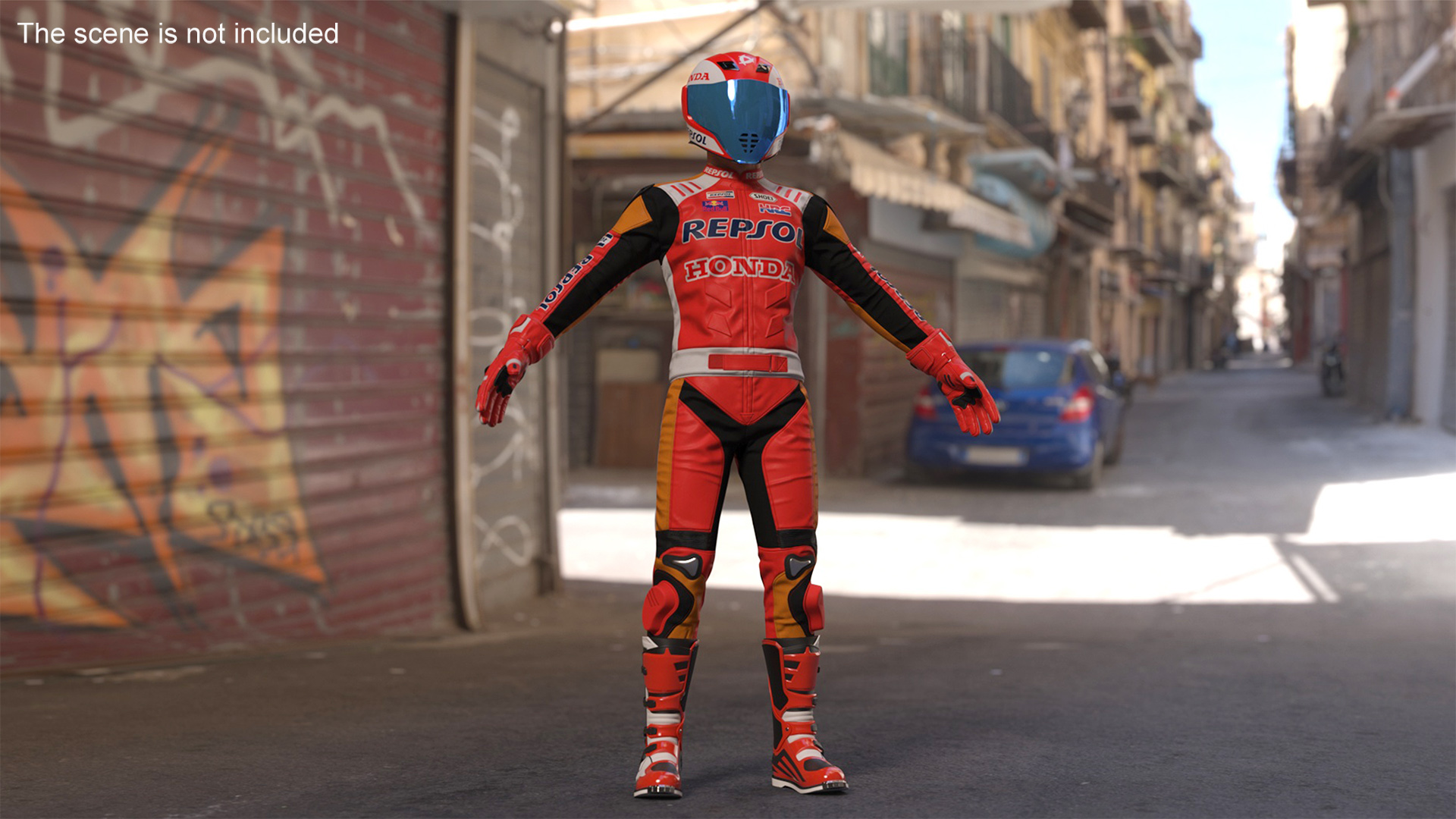3D model Sport Bike Rider Wearing Honda Race Suit