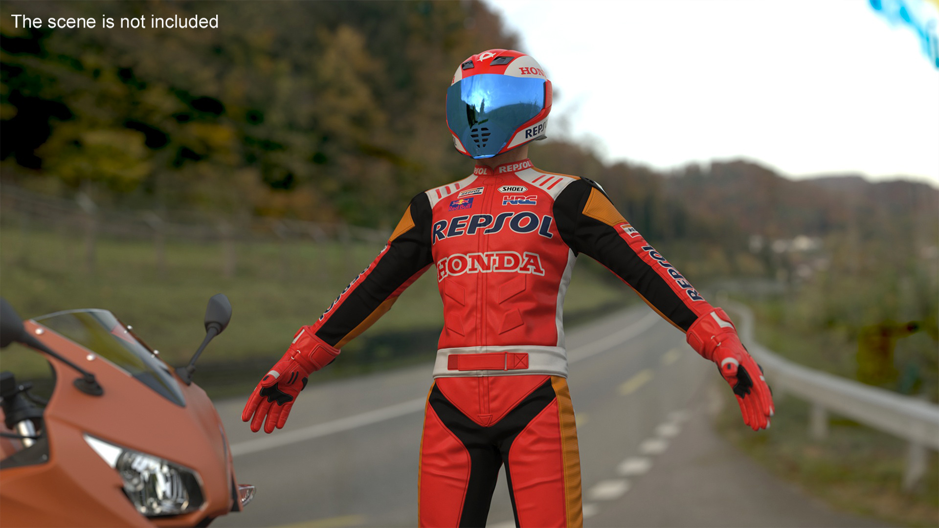 3D model Sport Bike Rider Wearing Honda Race Suit