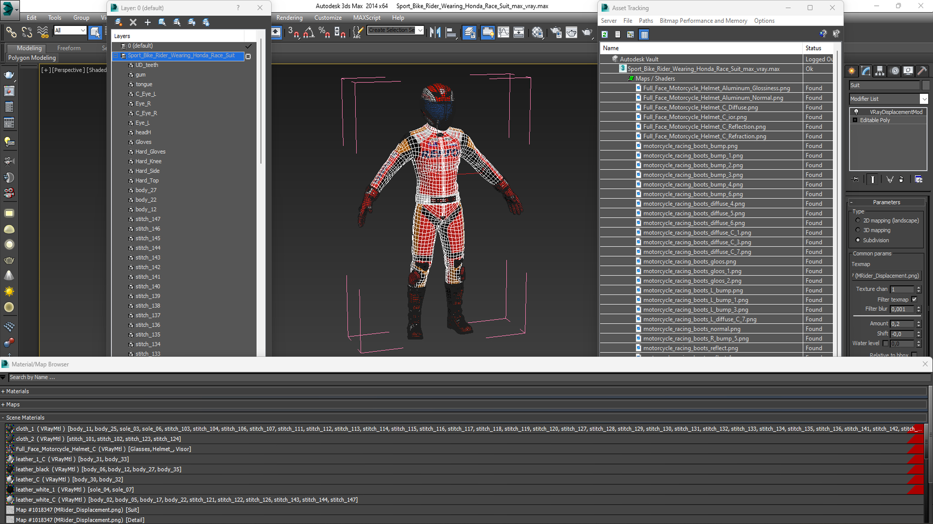 3D model Sport Bike Rider Wearing Honda Race Suit