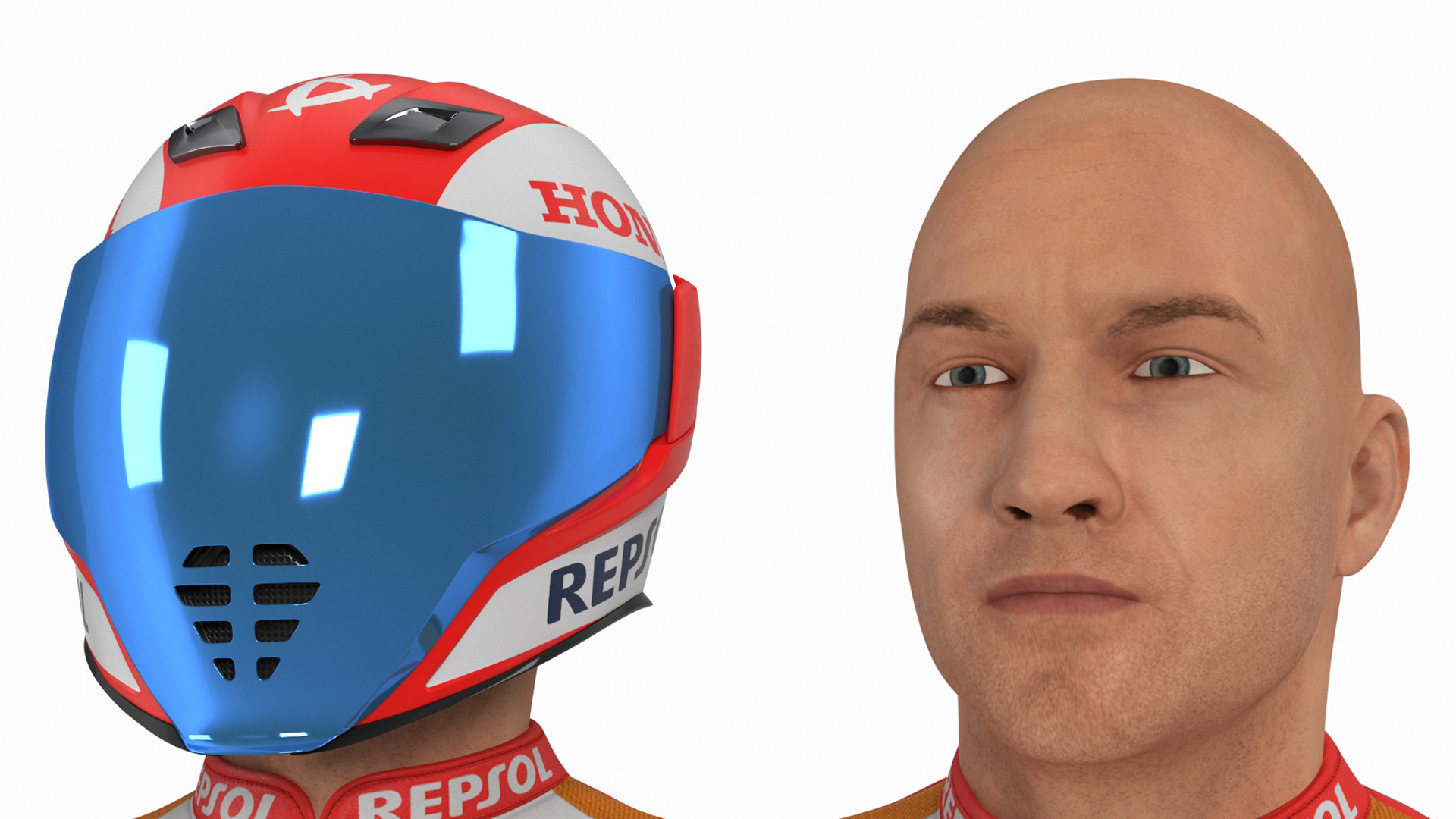 3D model Sport Bike Rider Wearing Honda Race Suit