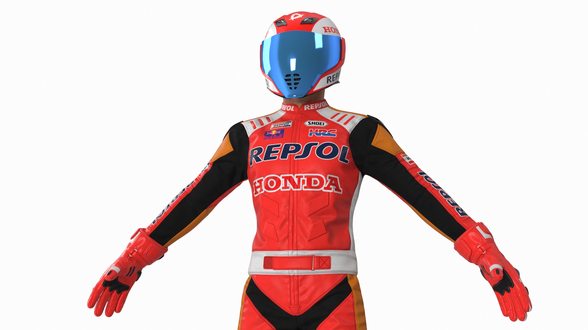 3D model Sport Bike Rider Wearing Honda Race Suit