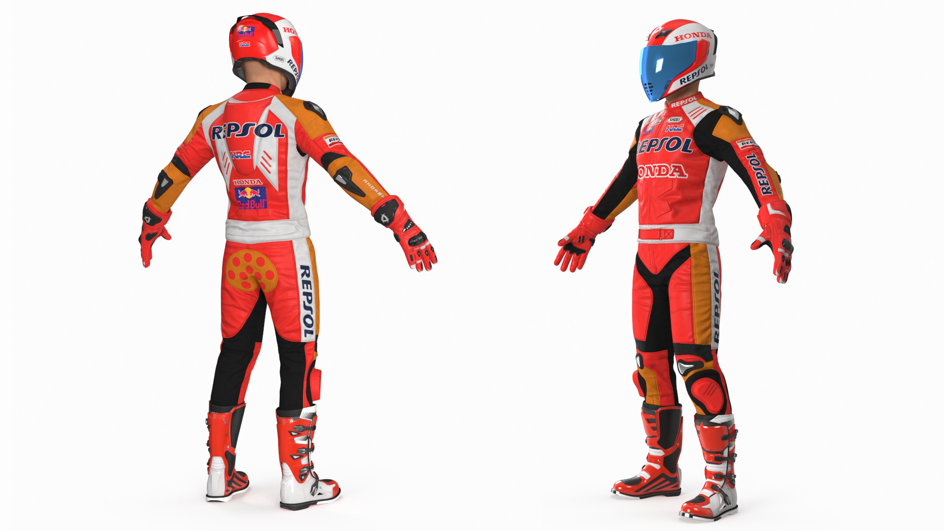 3D model Sport Bike Rider Wearing Honda Race Suit