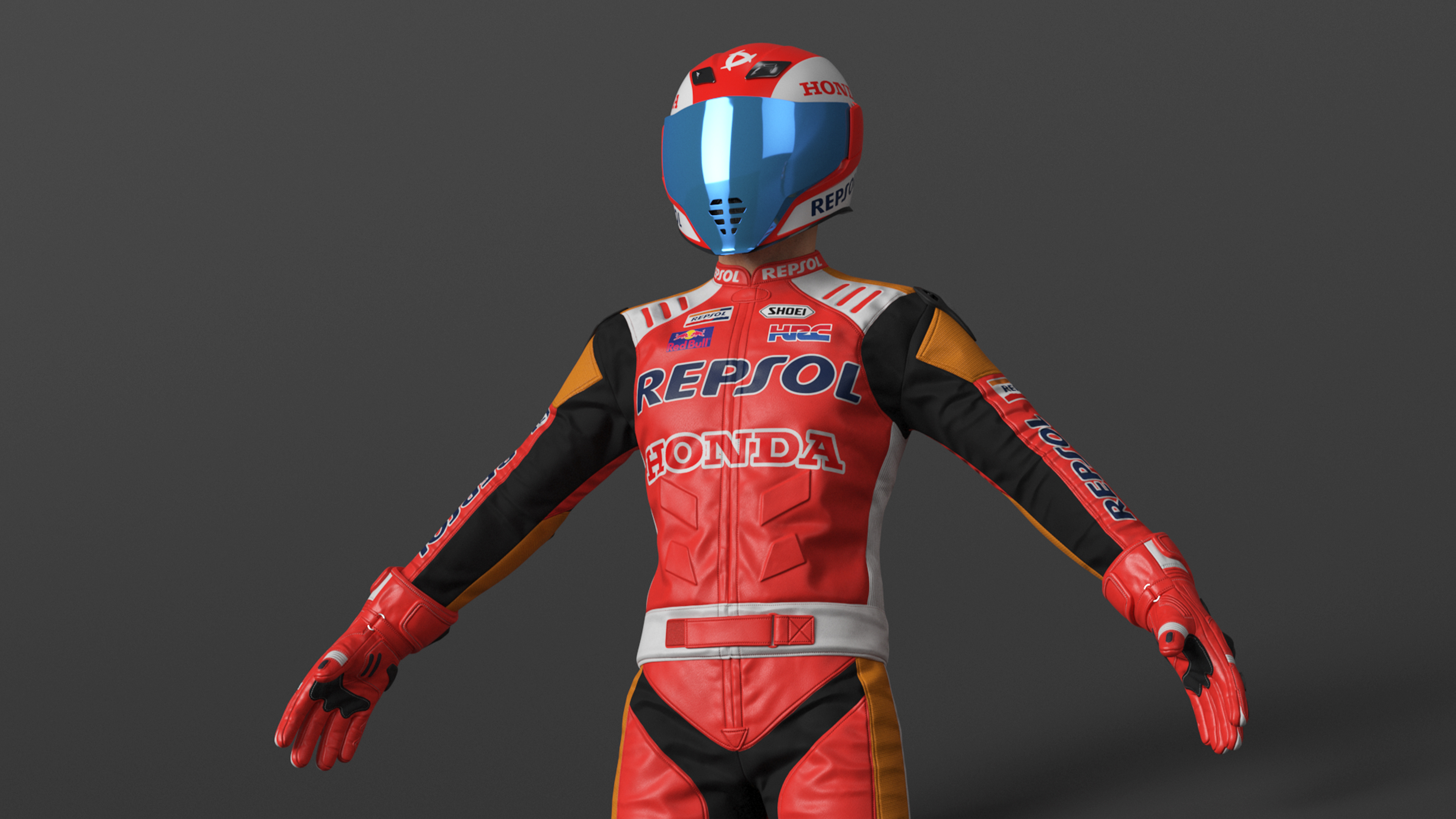 3D model Sport Bike Rider Wearing Honda Race Suit