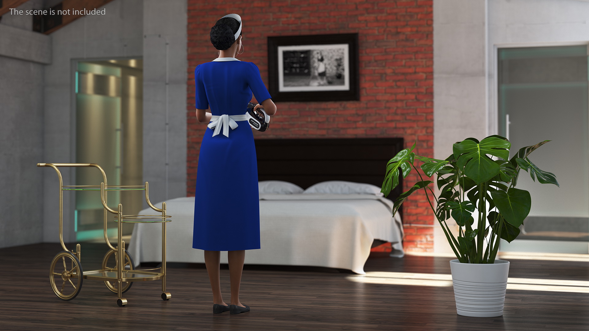 Light Skin Black Maid with Handheld Vacuum Cleaner Rigged 3D