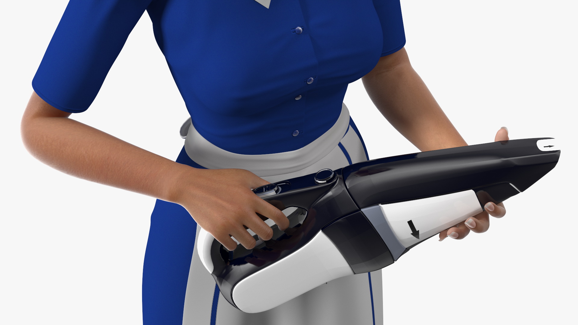 Light Skin Black Maid with Handheld Vacuum Cleaner Rigged 3D