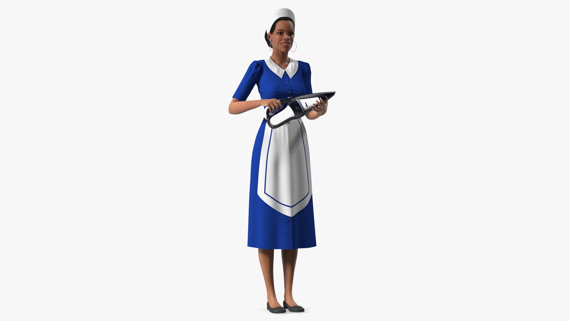 Light Skin Black Maid with Handheld Vacuum Cleaner Rigged 3D