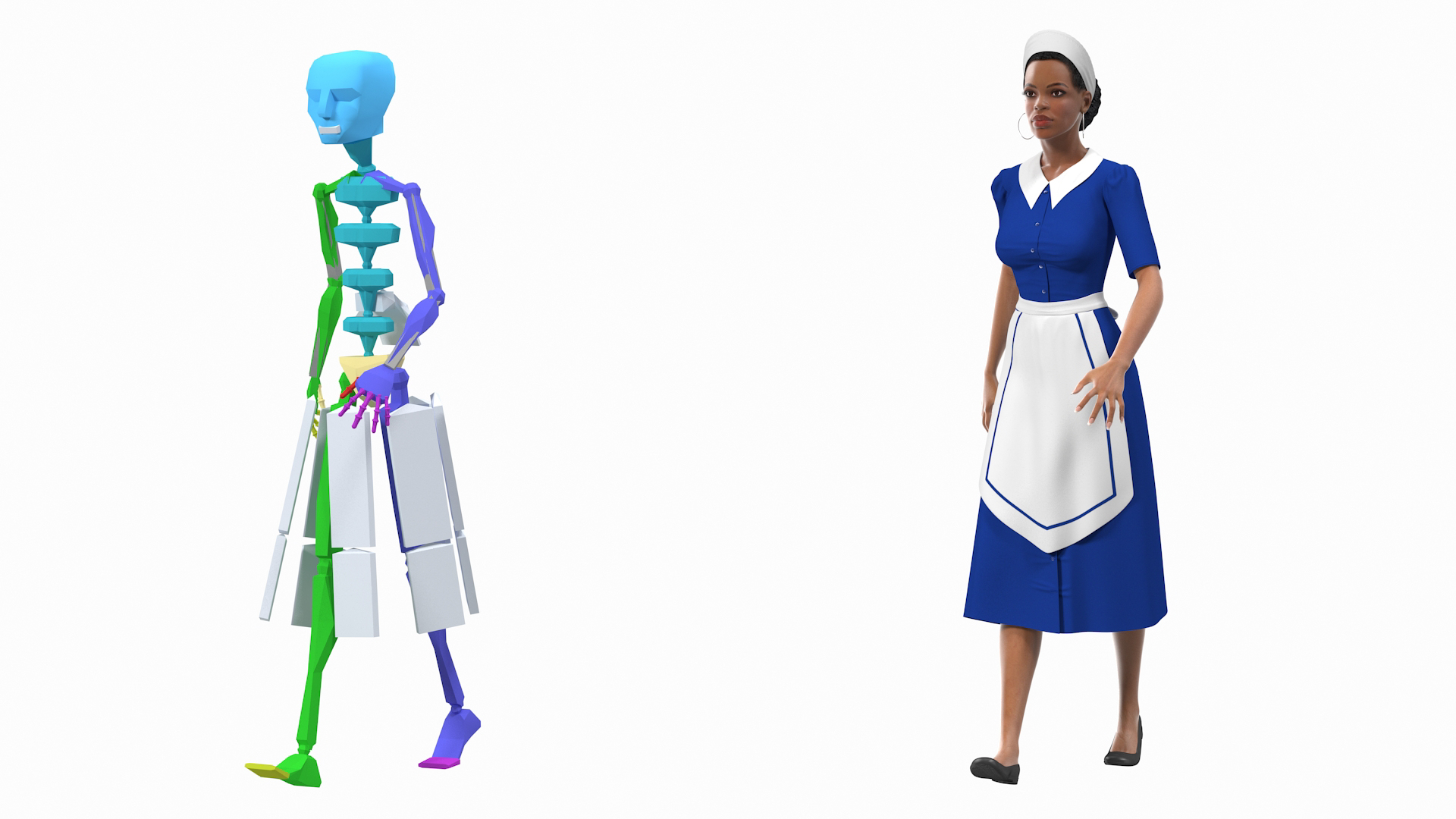 Light Skin Black Maid with Handheld Vacuum Cleaner Rigged 3D