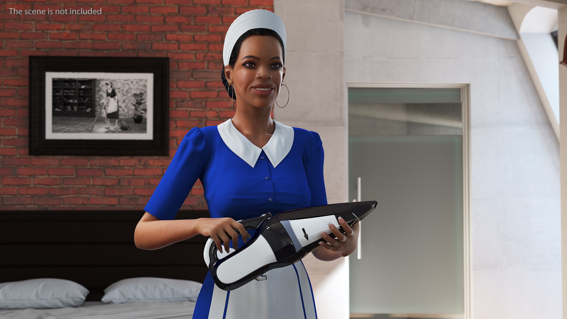 Light Skin Black Maid with Handheld Vacuum Cleaner Rigged 3D