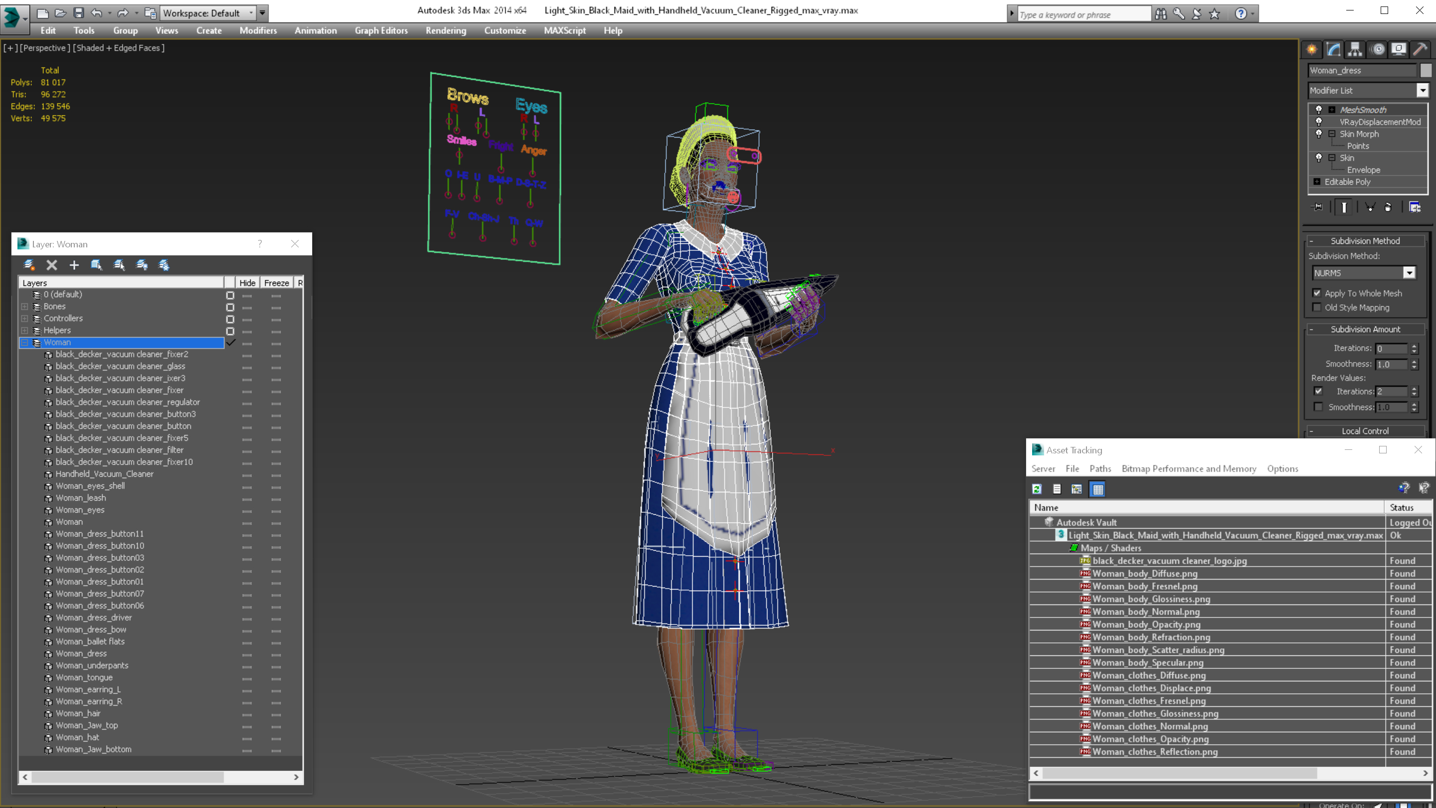 Light Skin Black Maid with Handheld Vacuum Cleaner Rigged 3D