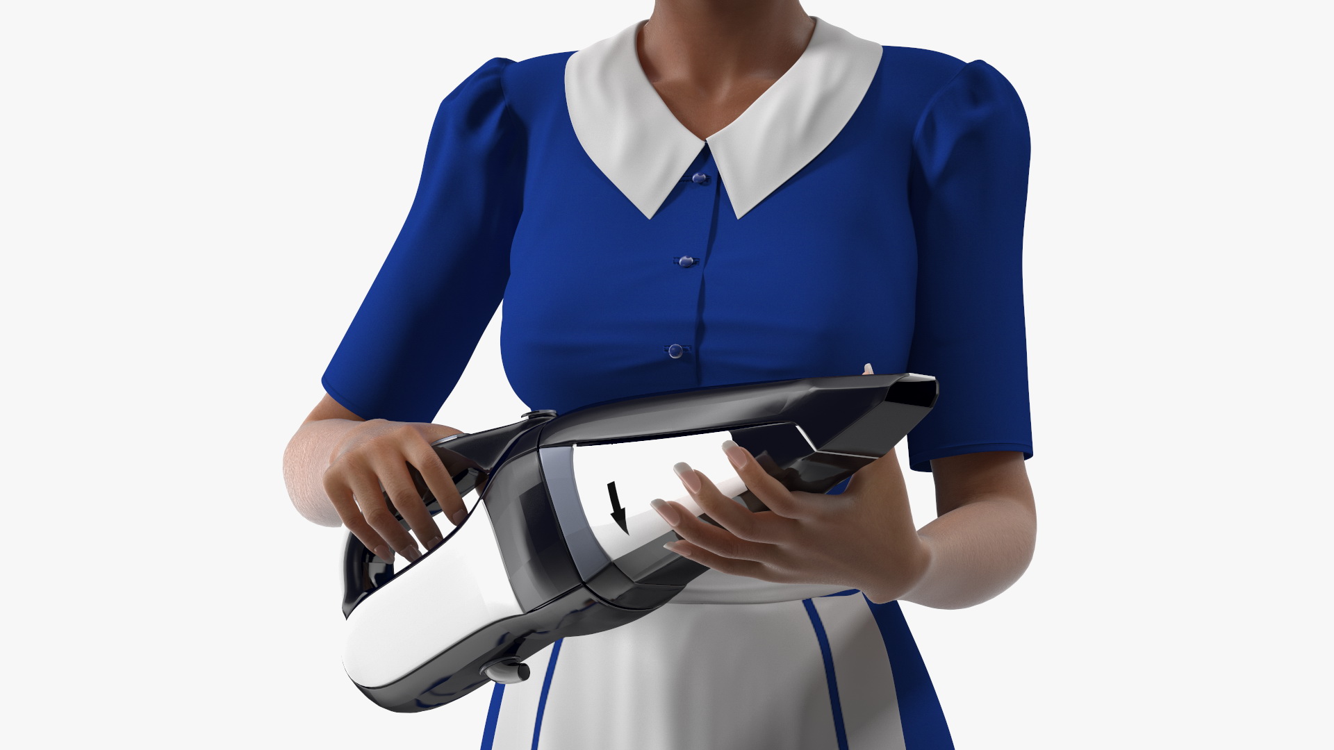 Light Skin Black Maid with Handheld Vacuum Cleaner Rigged 3D