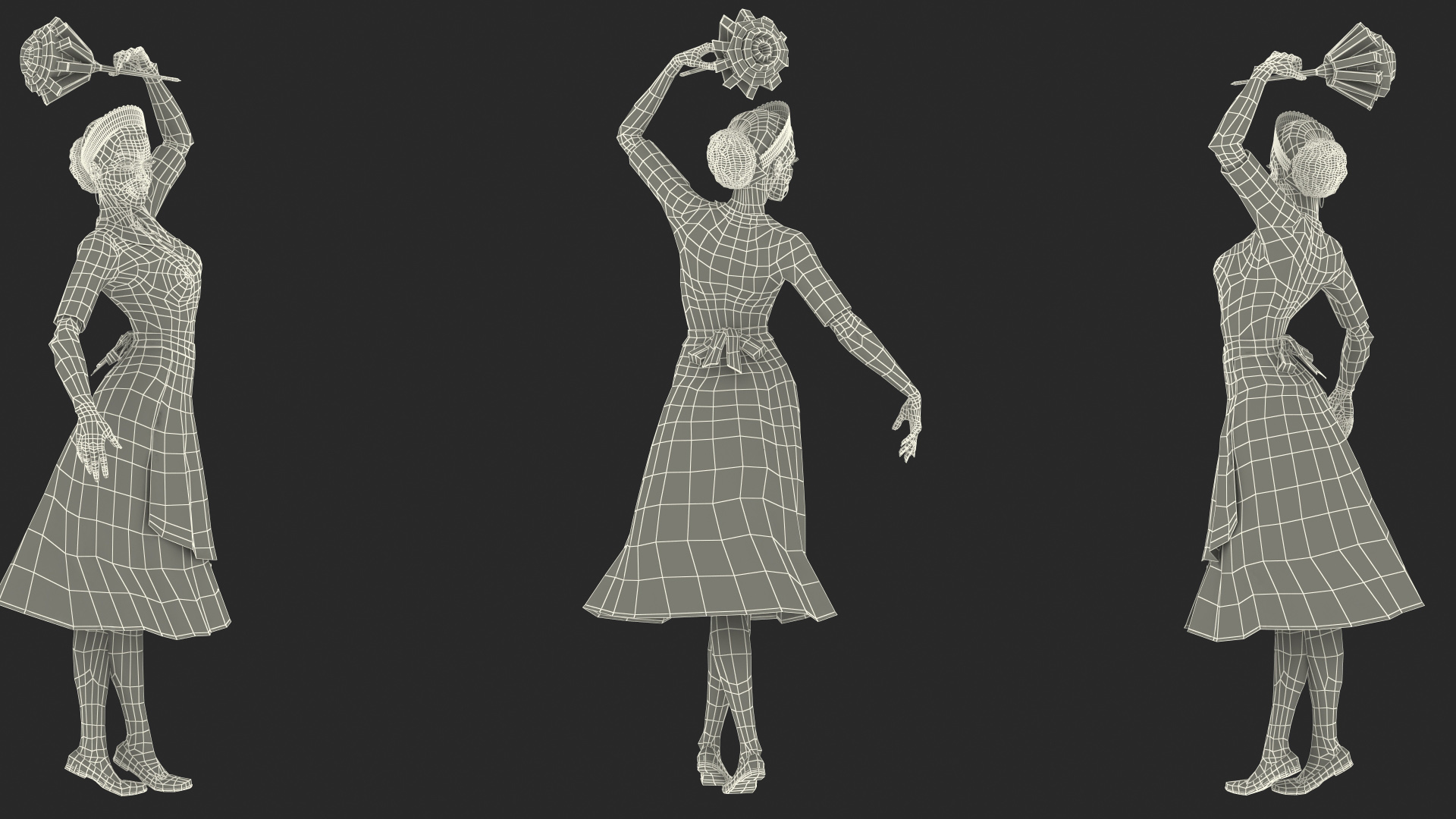 3D Dark Skinned Black Maid Dancing Pose