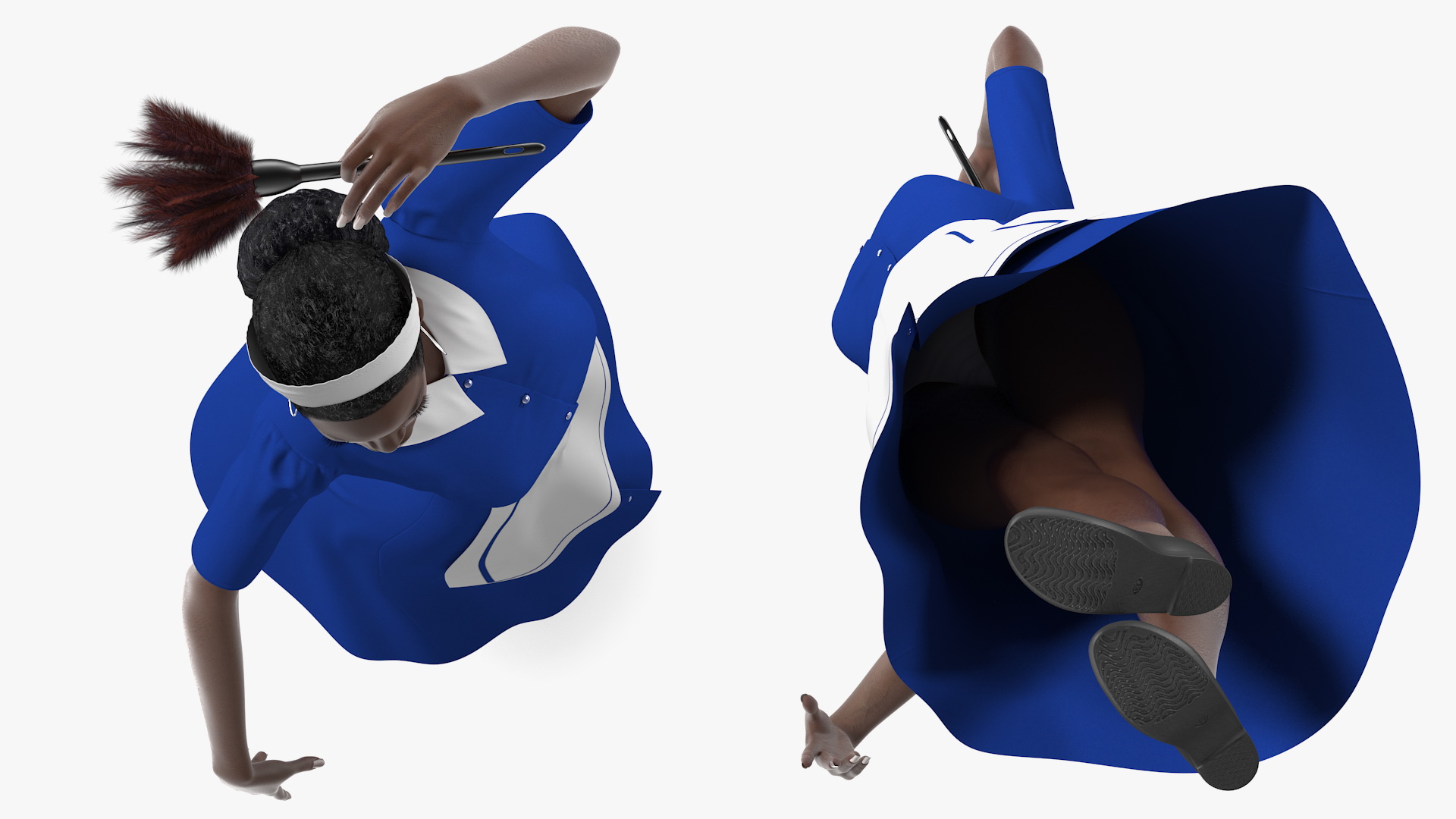 3D Dark Skinned Black Maid Dancing Pose