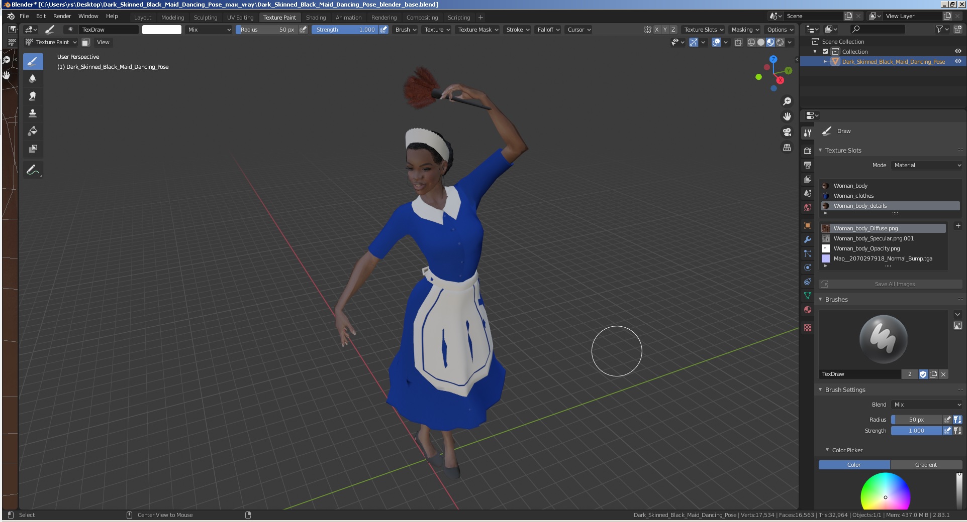 3D Dark Skinned Black Maid Dancing Pose