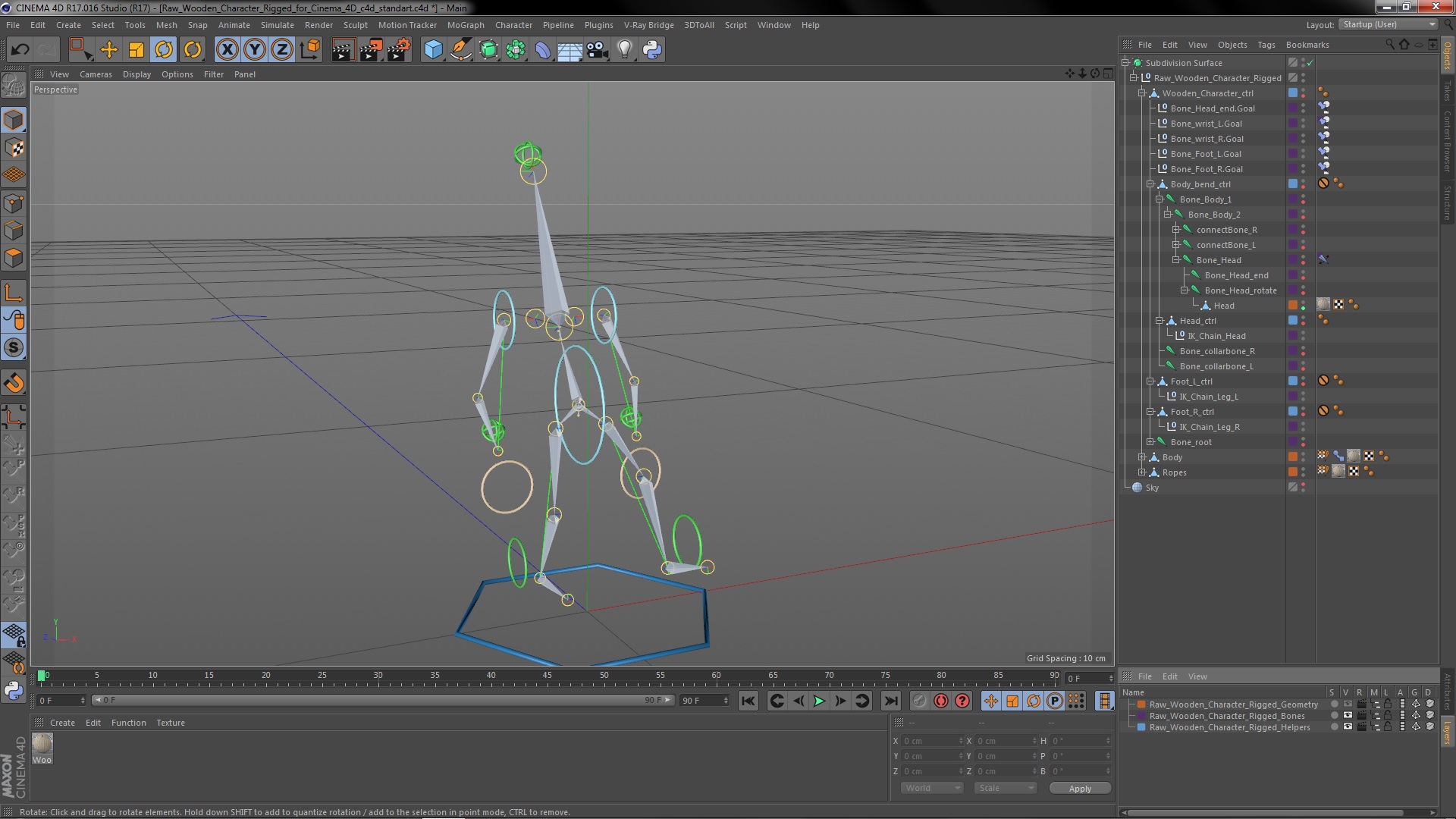 3D Raw Wooden Character Rigged for Cinema 4D
