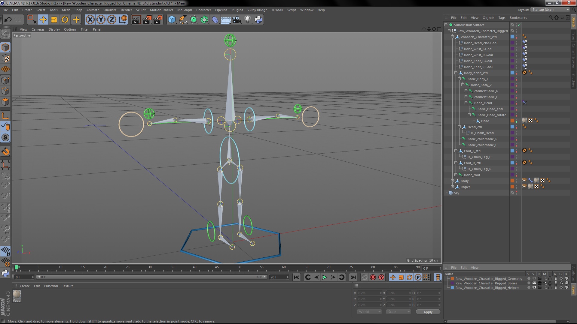 3D Raw Wooden Character Rigged for Cinema 4D