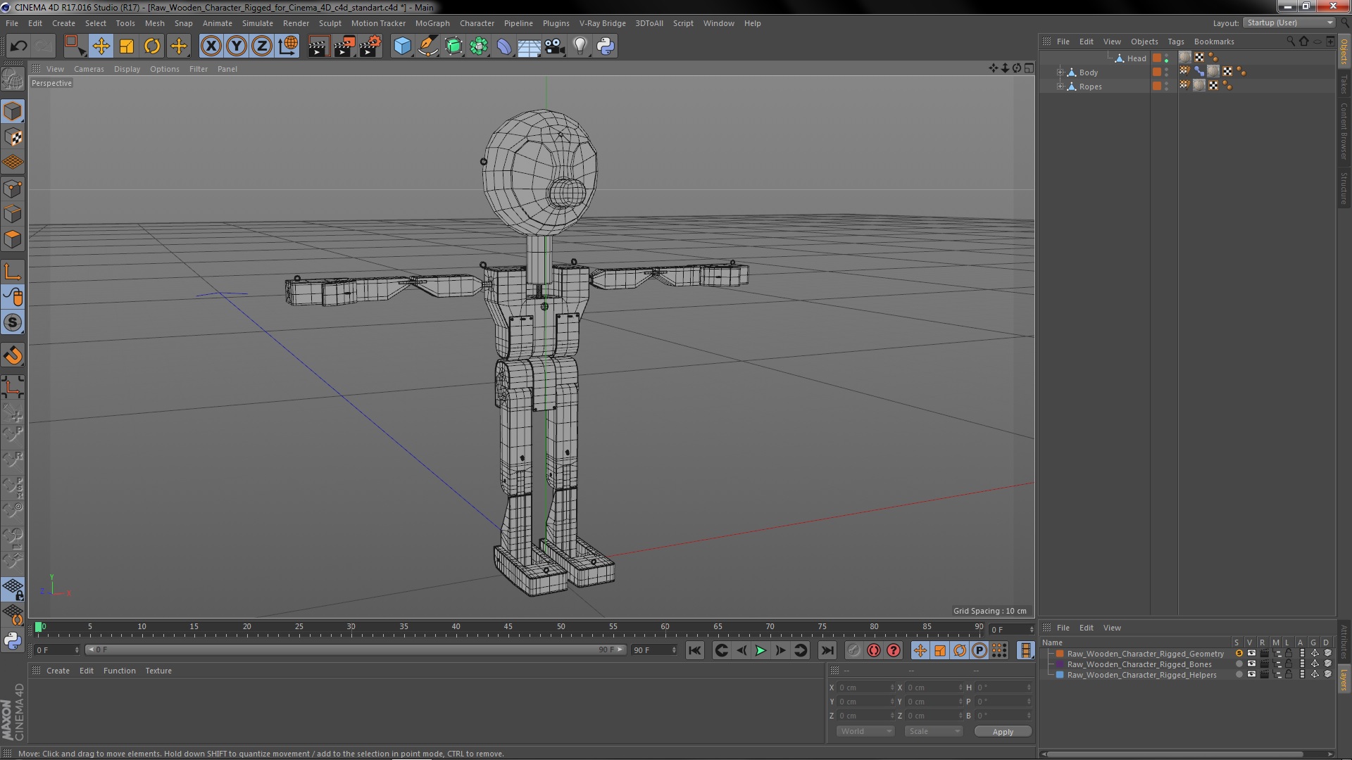 3D Raw Wooden Character Rigged for Cinema 4D