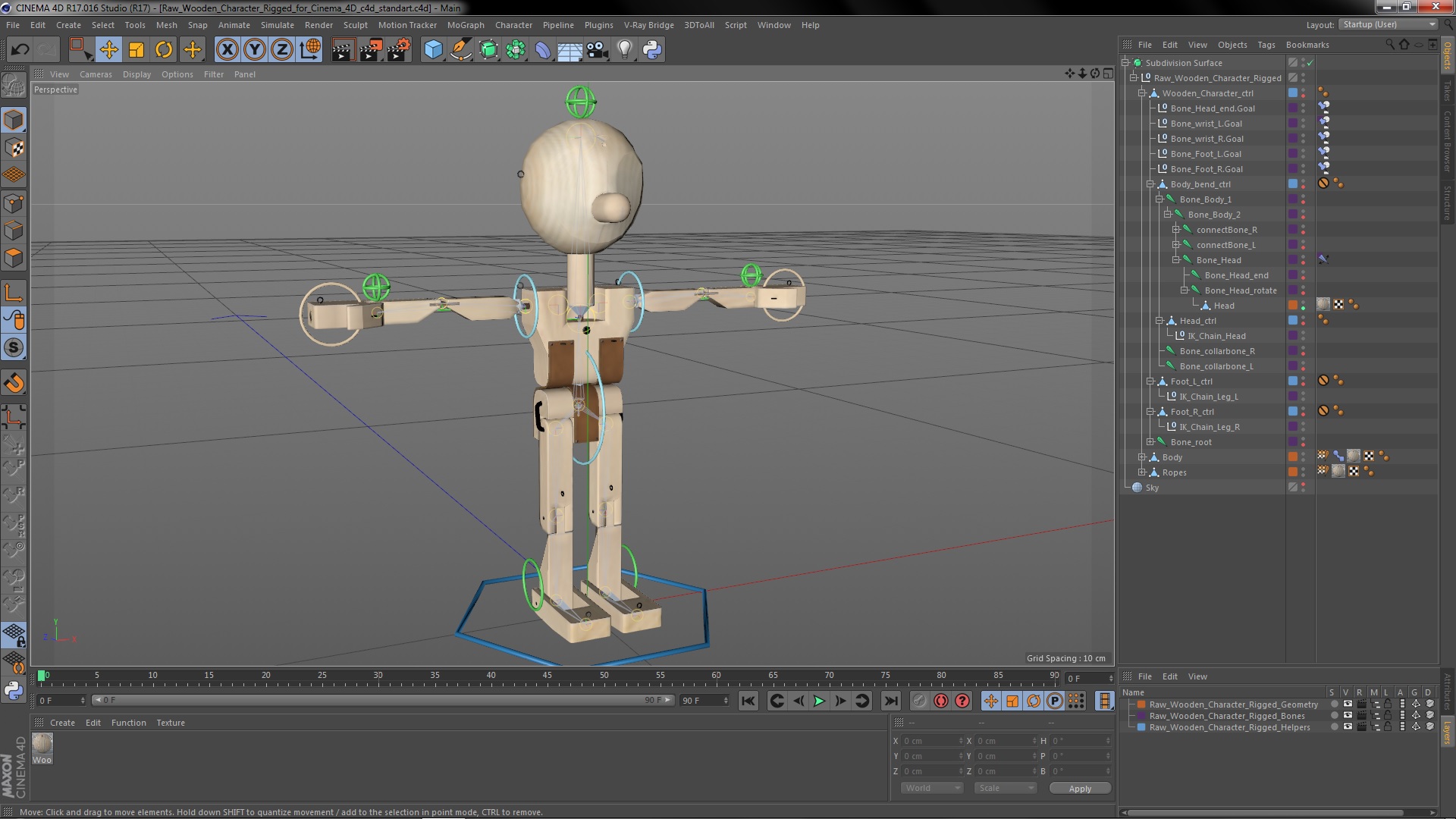 3D Raw Wooden Character Rigged for Cinema 4D