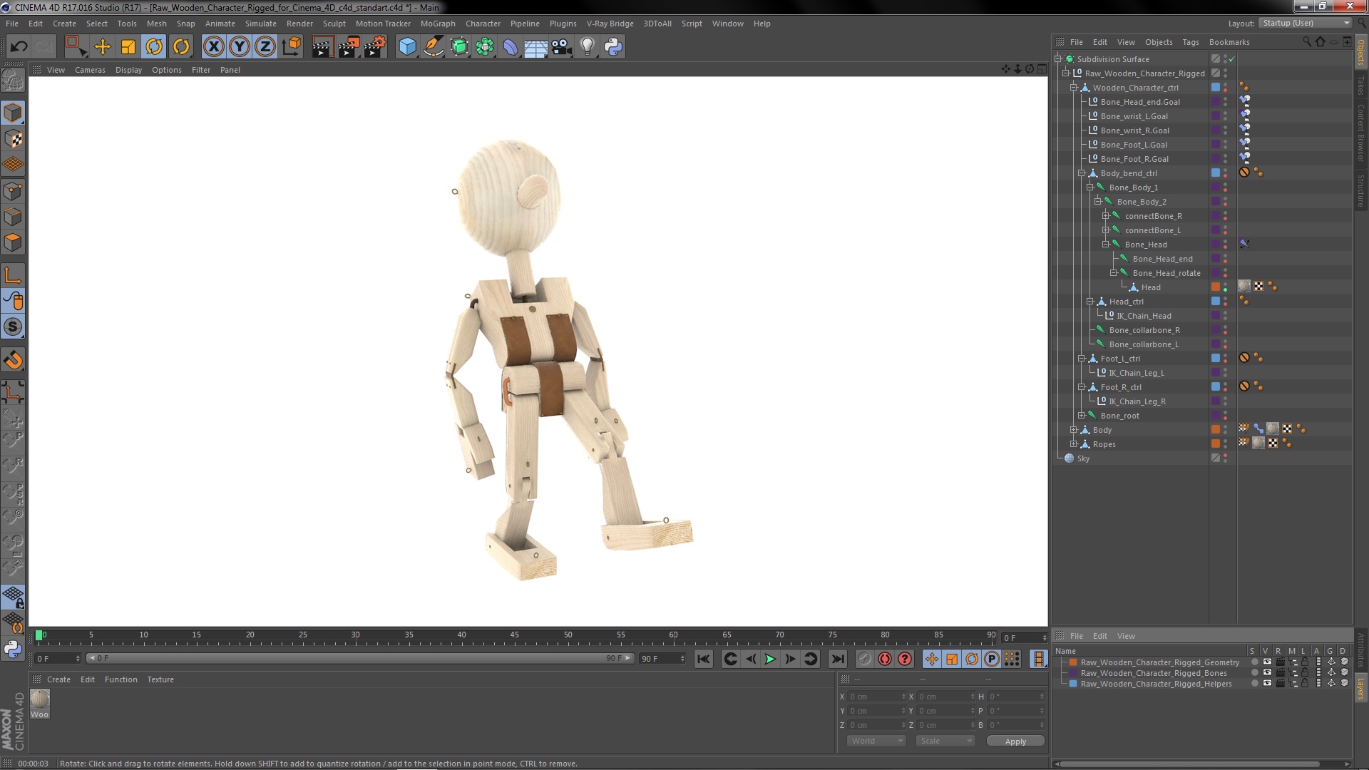 3D Raw Wooden Character Rigged for Cinema 4D