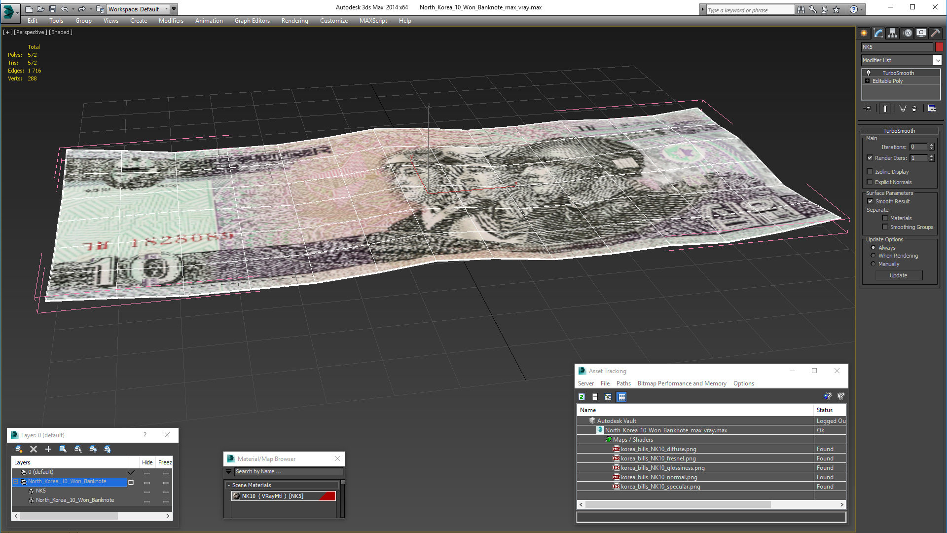 North Korea 10 Won Banknote 3D