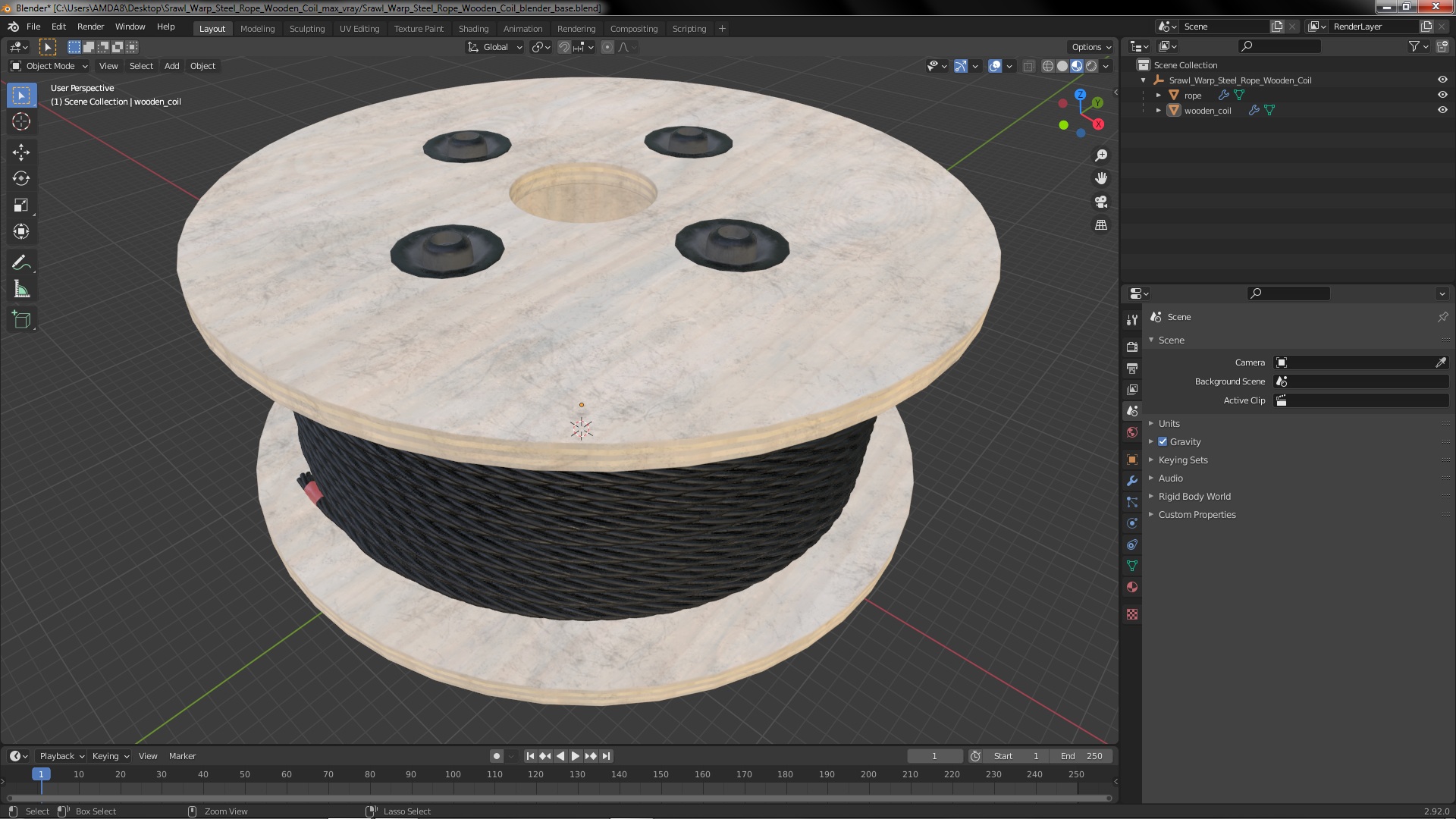 3D Srawl Warp Steel Rope Wooden Coil model