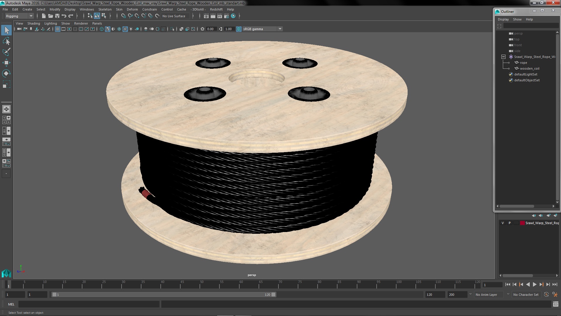 3D Srawl Warp Steel Rope Wooden Coil model