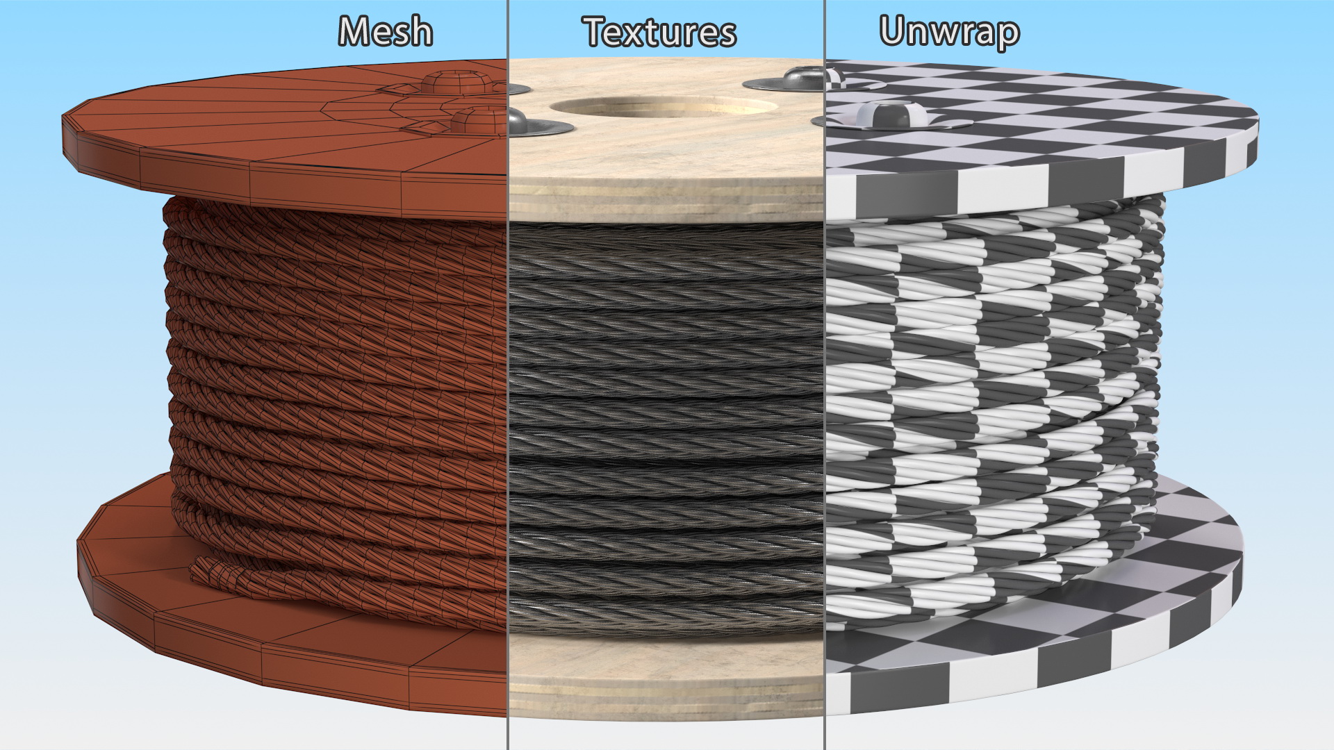 3D Srawl Warp Steel Rope Wooden Coil model
