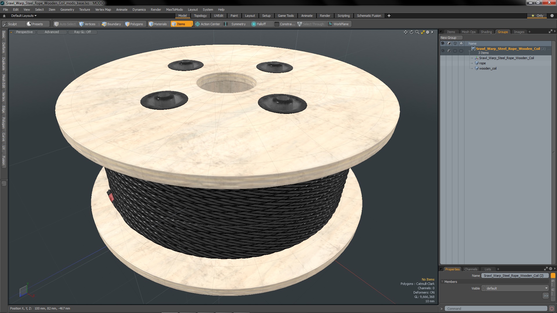 3D Srawl Warp Steel Rope Wooden Coil model