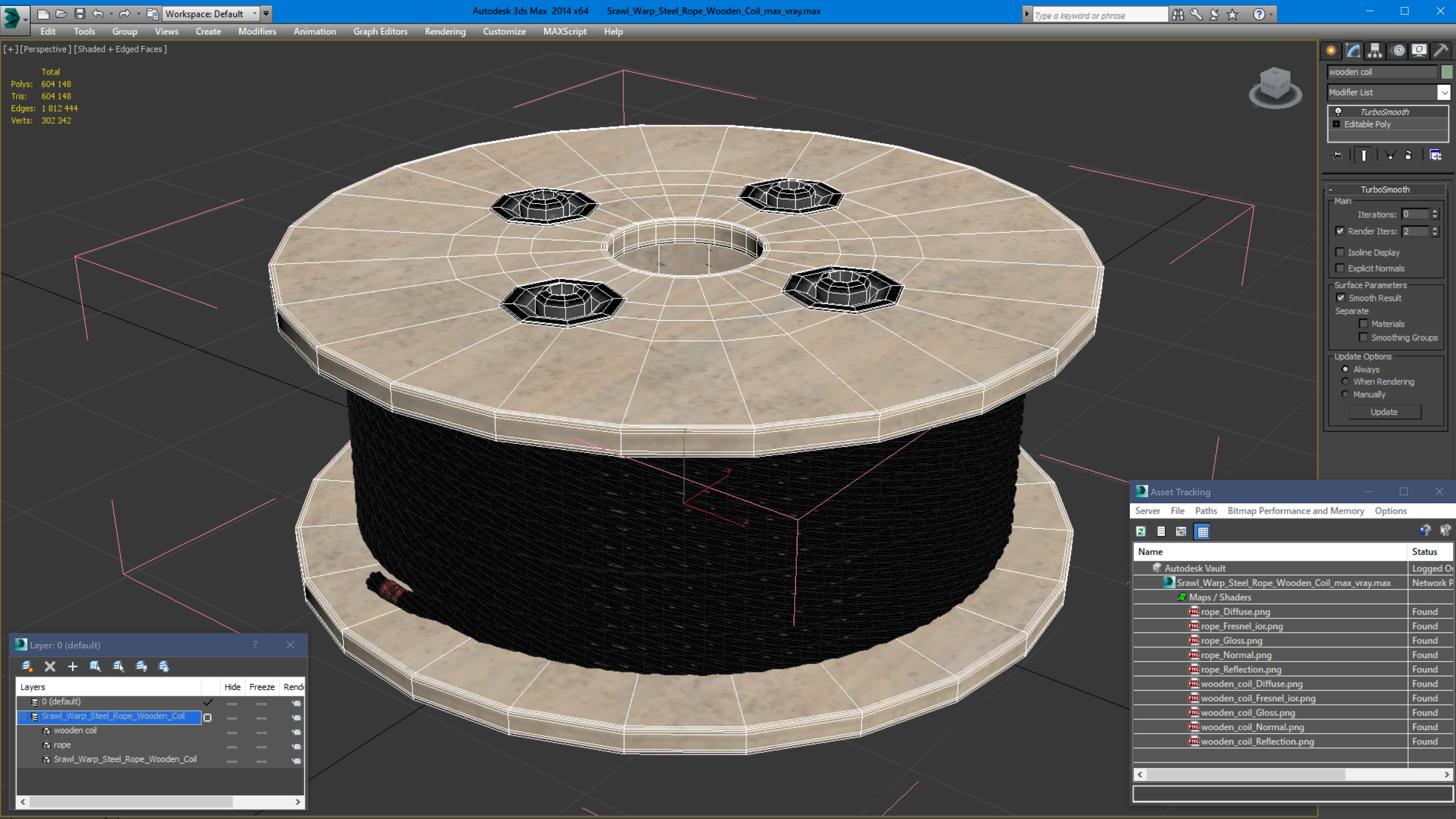 3D Srawl Warp Steel Rope Wooden Coil model