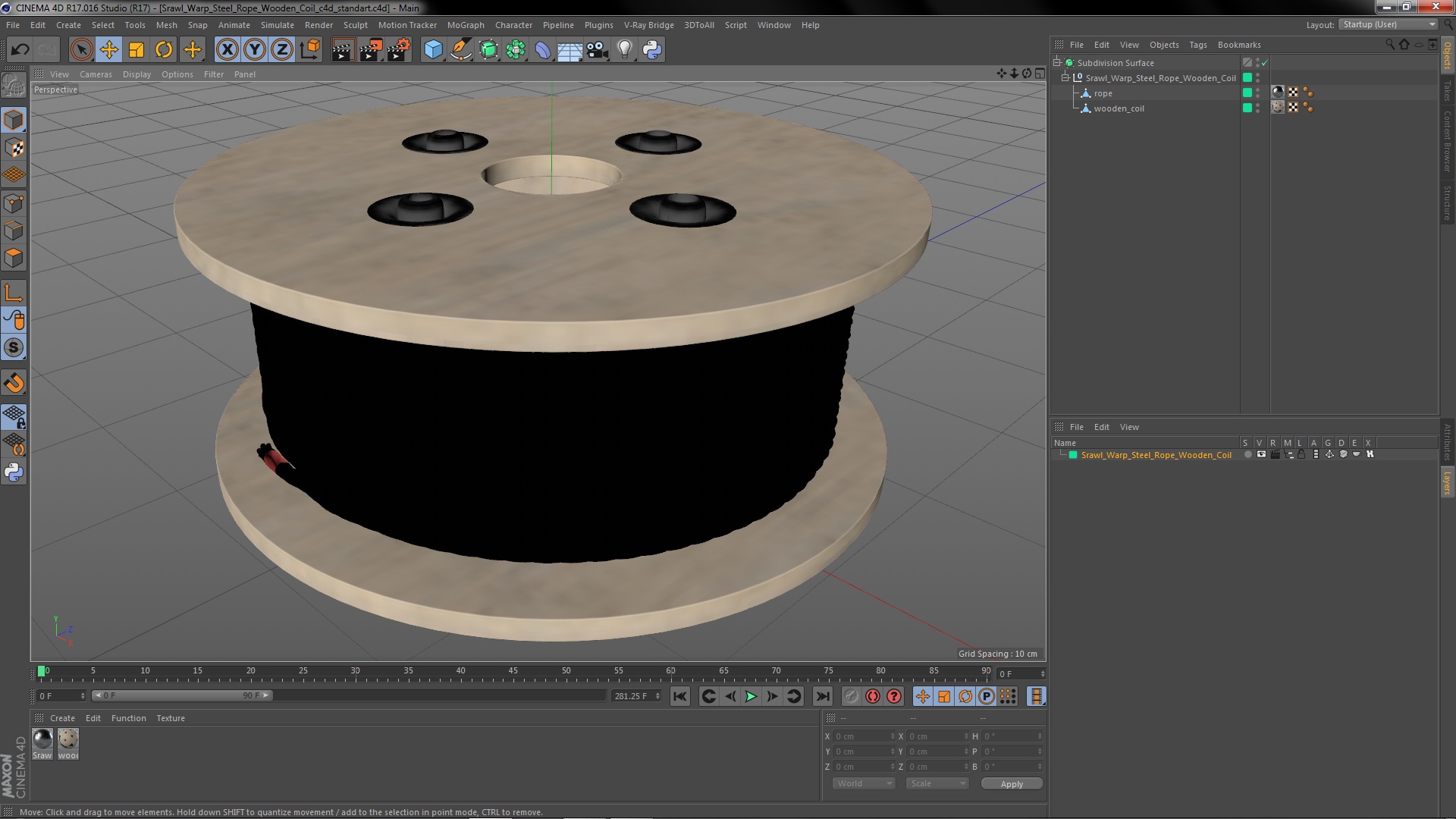 3D Srawl Warp Steel Rope Wooden Coil model