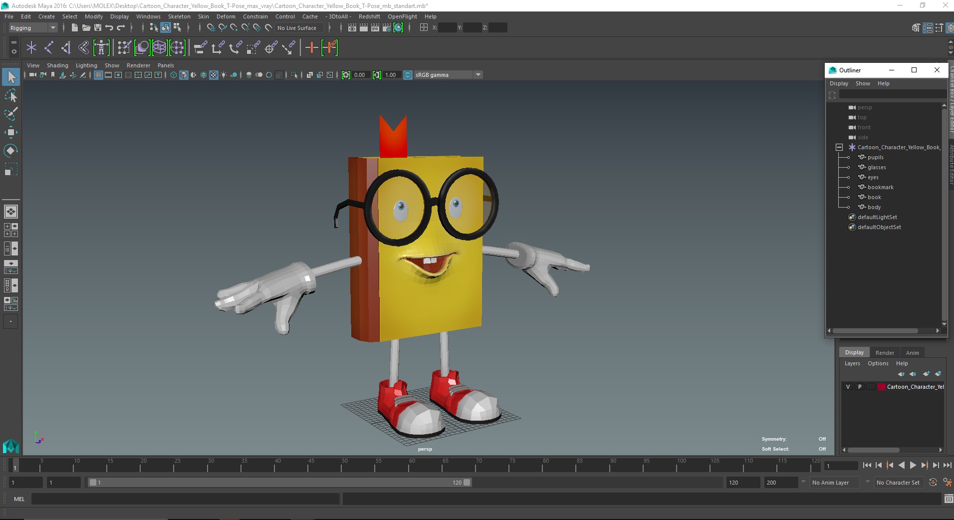 3D Cartoon Character Yellow Book T-Pose
