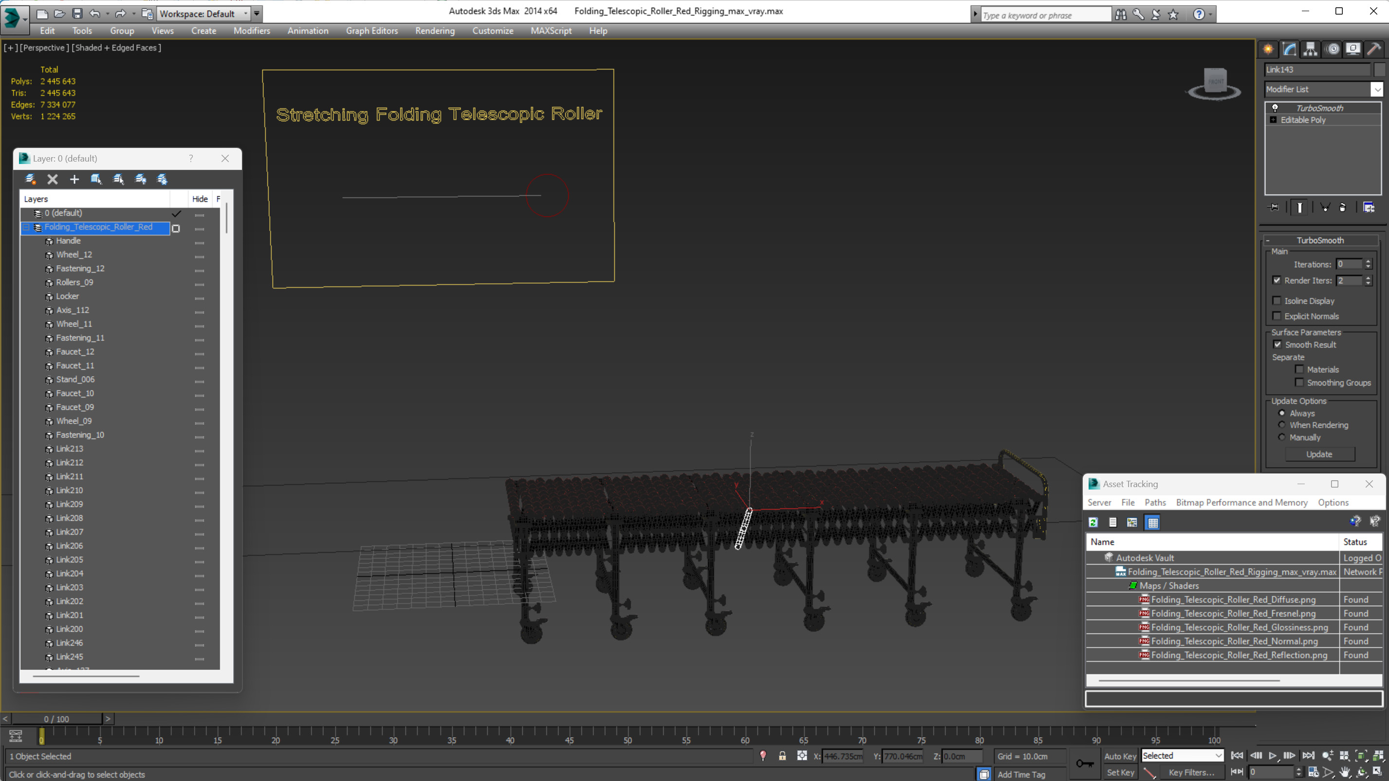 3D Folding Telescopic Roller Red Rigged