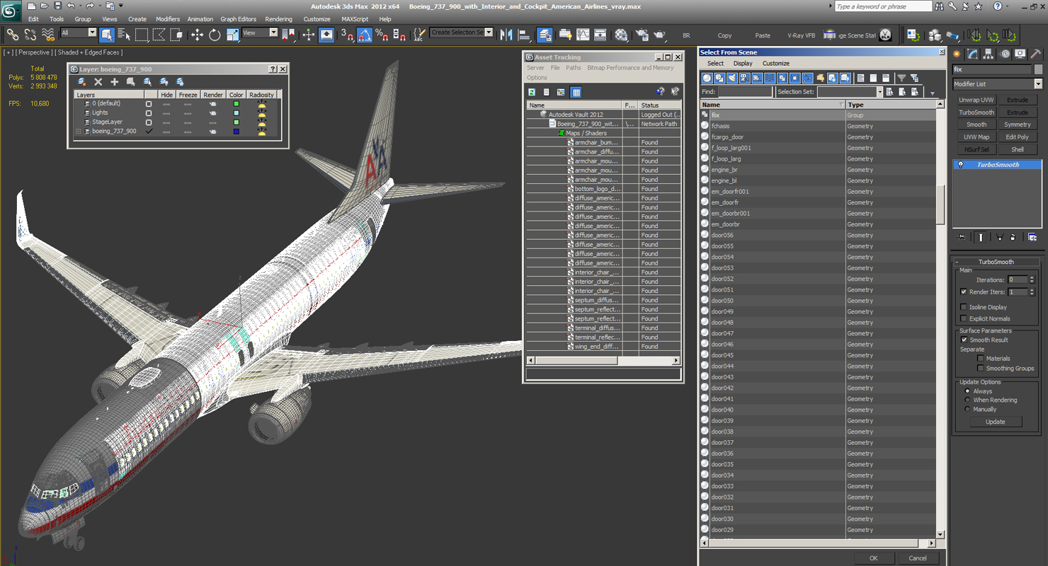 3D Boeing 737 900 with Interior and Cockpit American Airlines model