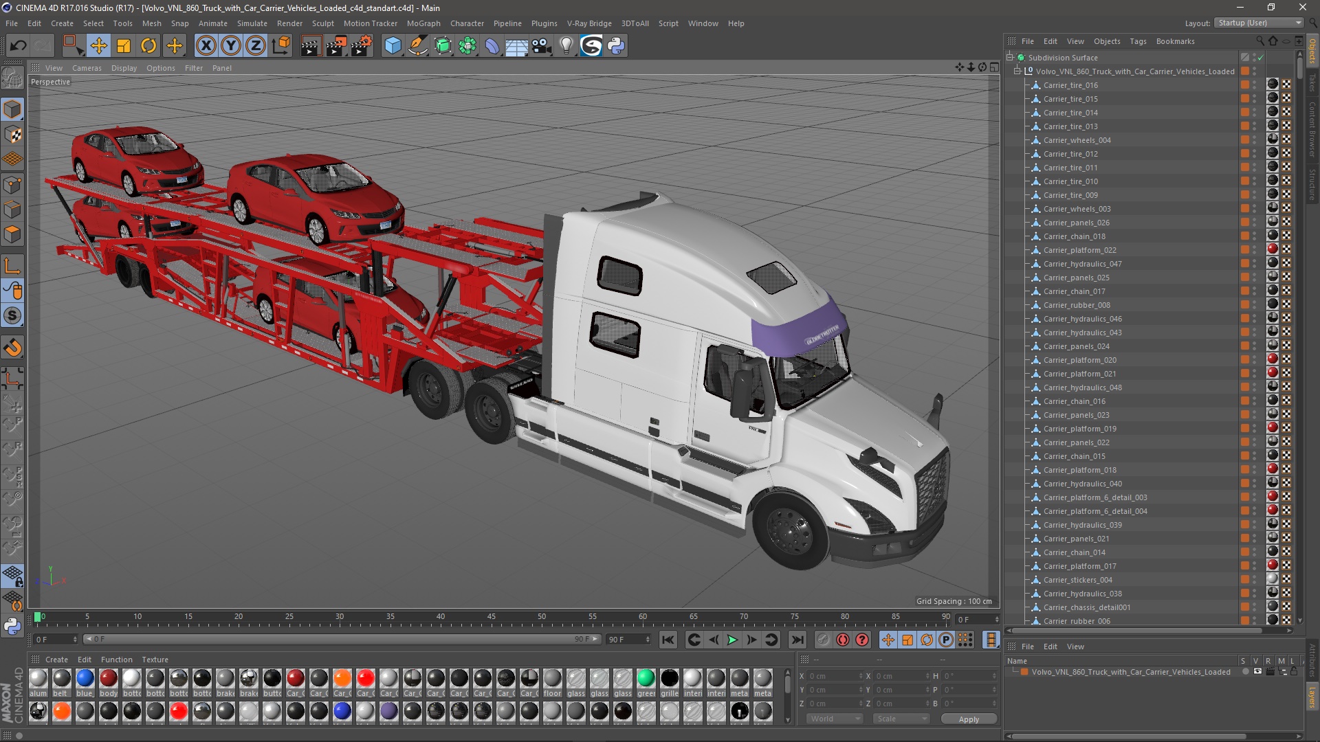 Volvo VNL 860 Truck with Car Carrier Vehicles Loaded 3D