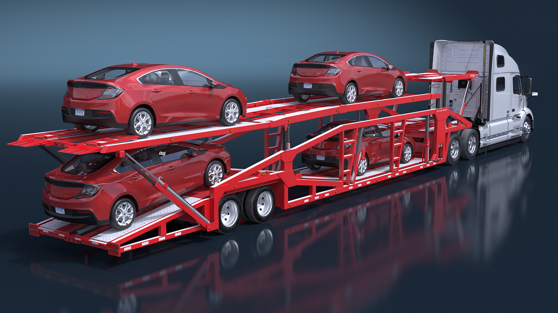 Volvo VNL 860 Truck with Car Carrier Vehicles Loaded 3D