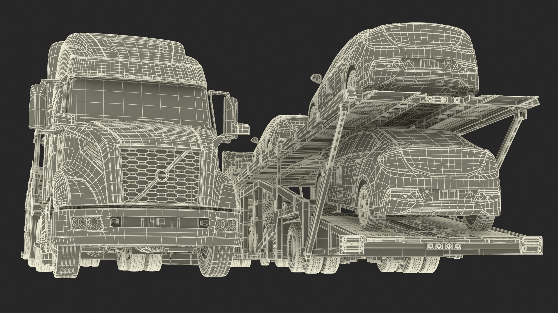Volvo VNL 860 Truck with Car Carrier Vehicles Loaded 3D