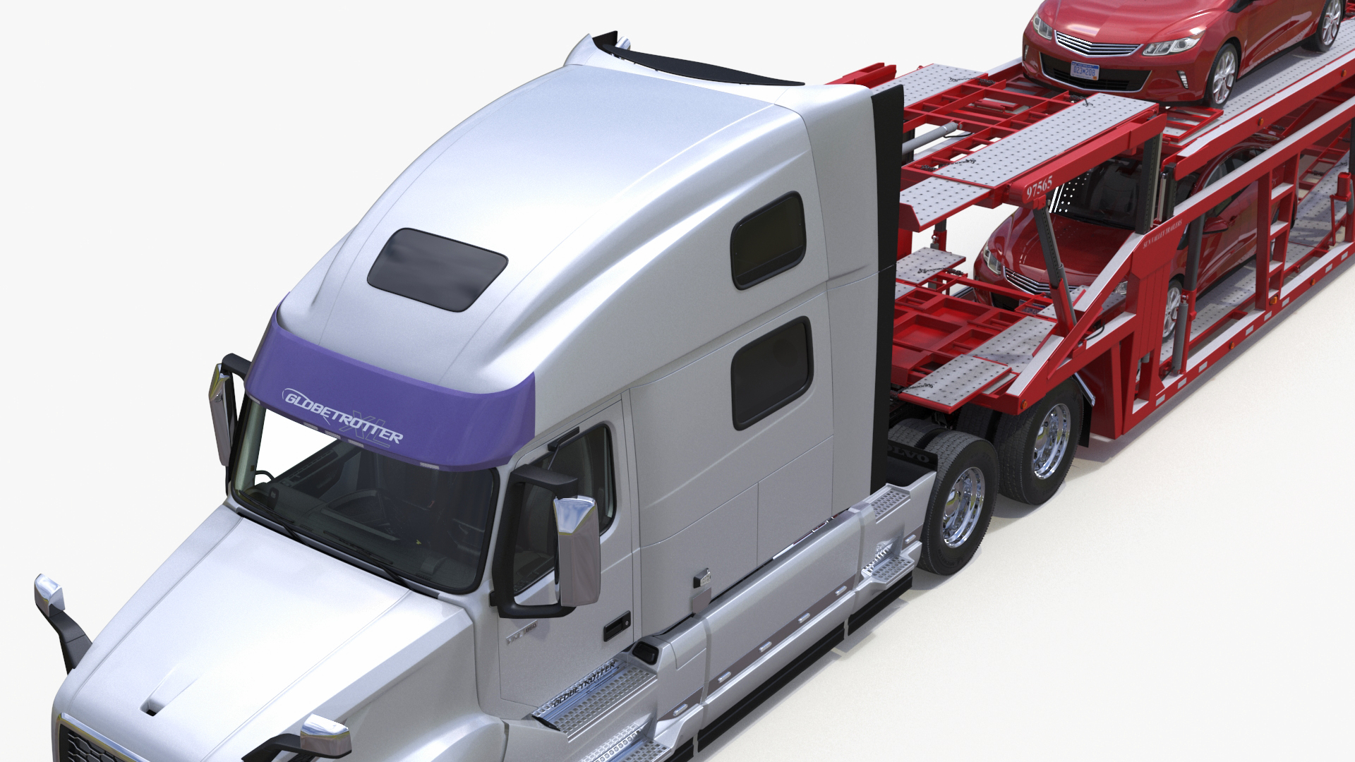 Volvo VNL 860 Truck with Car Carrier Vehicles Loaded 3D