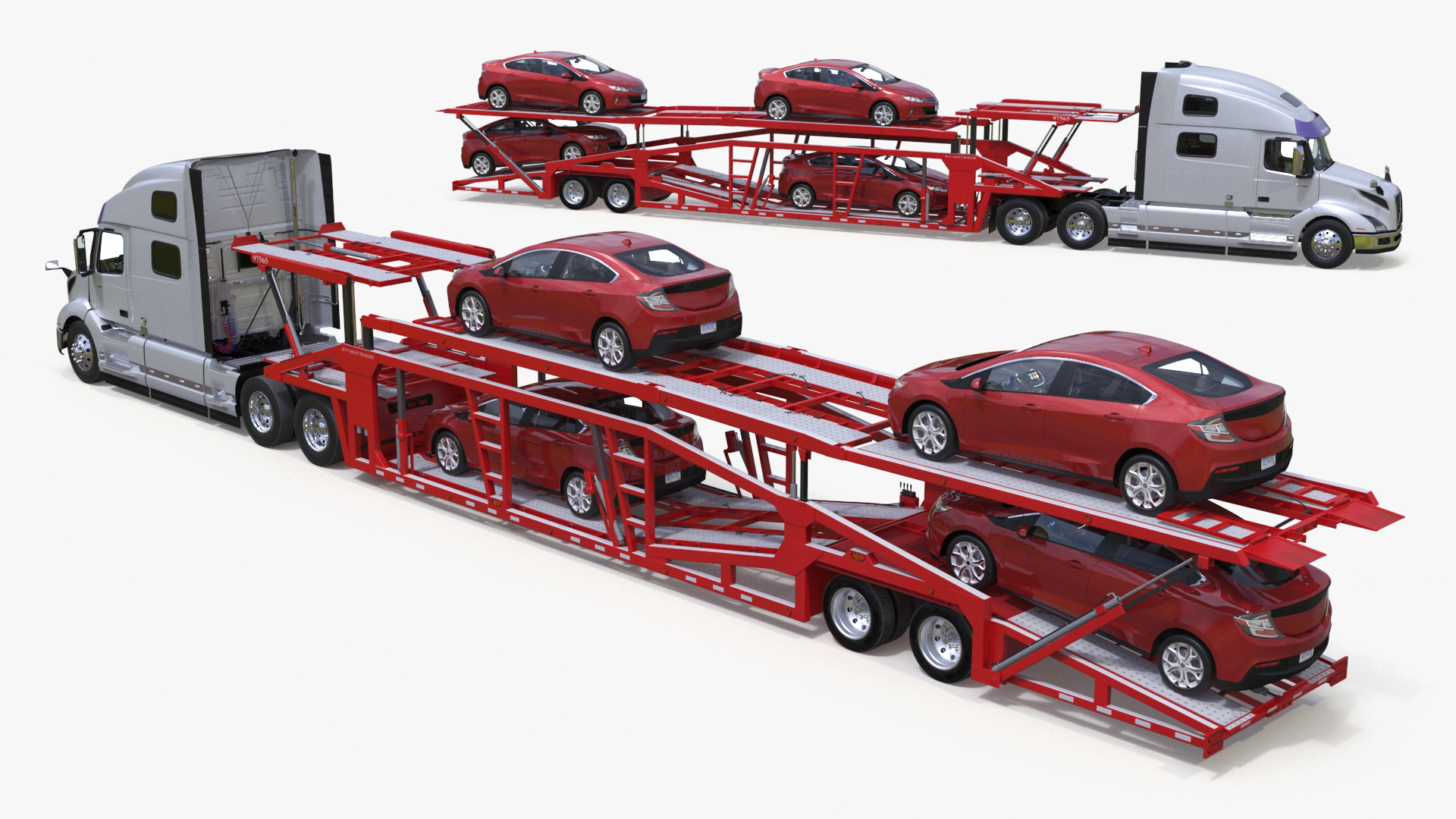 Volvo VNL 860 Truck with Car Carrier Vehicles Loaded 3D